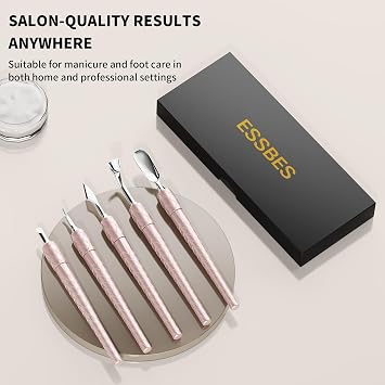 5 in 1 Cuticle Pusher Set with Aluminum Handle Precision Nail Cleaner Remover Tool for Manicure & Pedicure