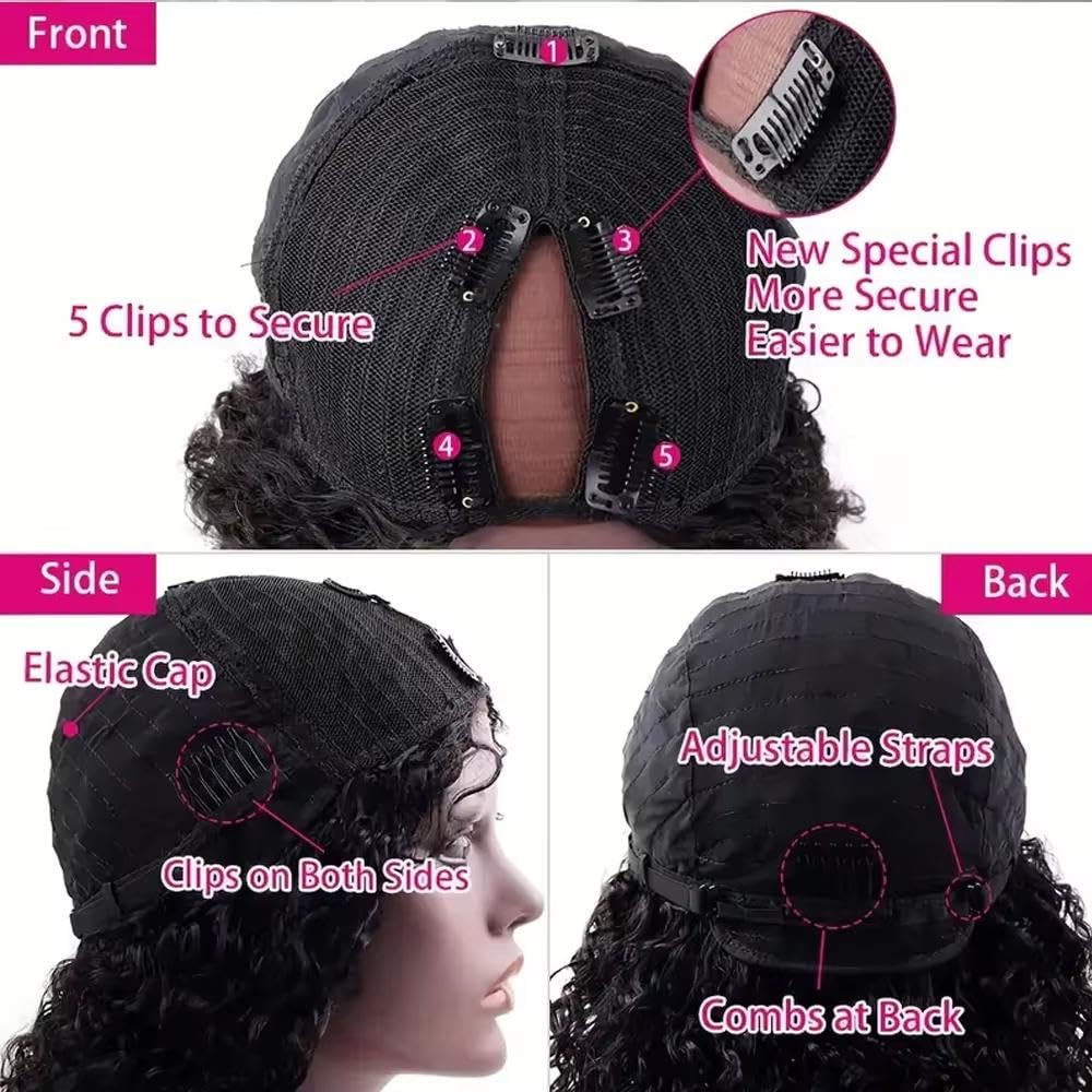 Haarpflege V-Teil Verworrene Lockige Perücke 32 Zoll Natürliche Farbe Tiefe Welle Echthaar Für Frauen(180 Density,12inches)