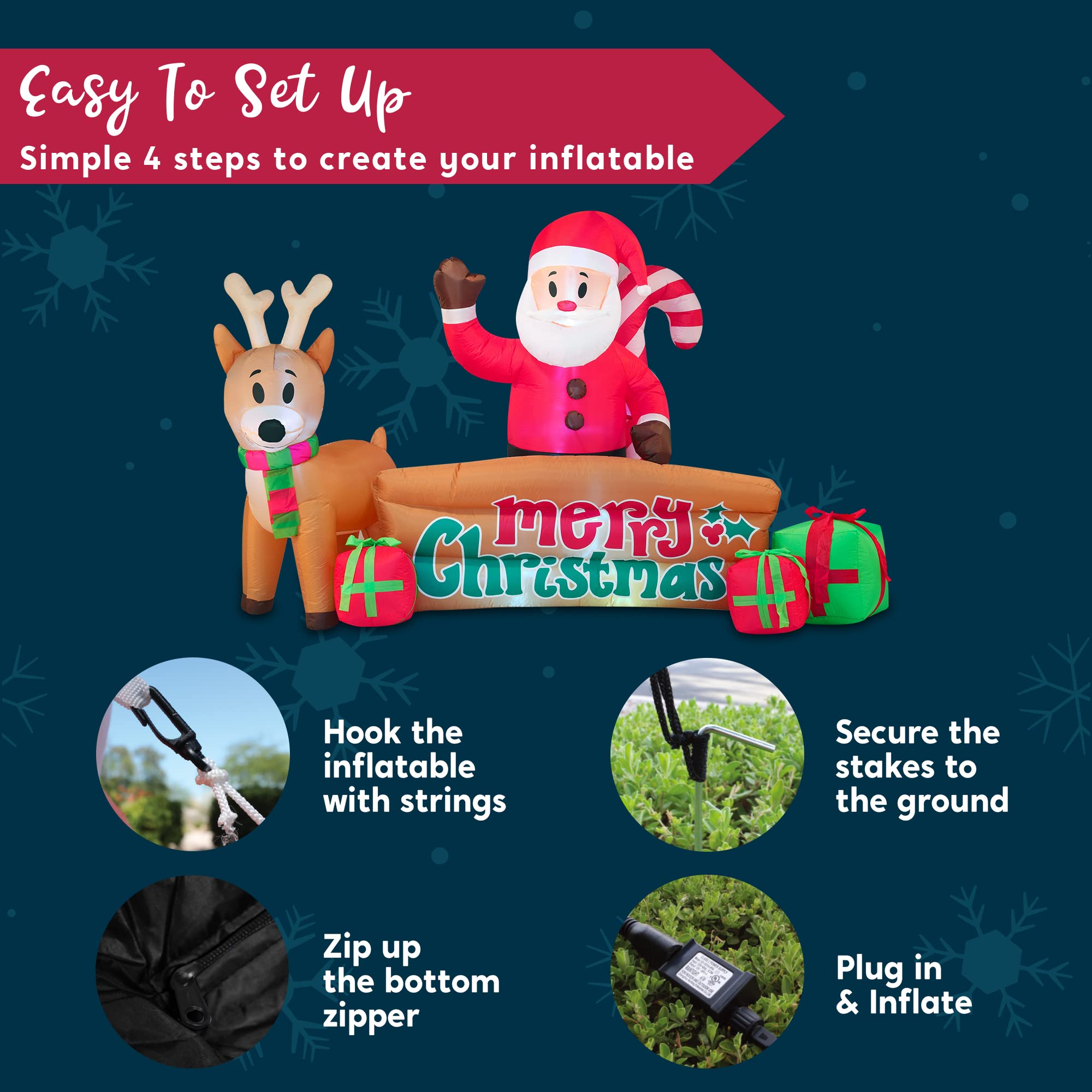 Joiedomi 10 FT Lange Weihnachten Aufblasbare Santa & Rentier Mit Frohe Weihnachten Zeichen, Aufblasbare Dekoration Im Freien Mit Eingebauten LEDs für Xmas Party Indoor, Outdoor, Lawn Décor