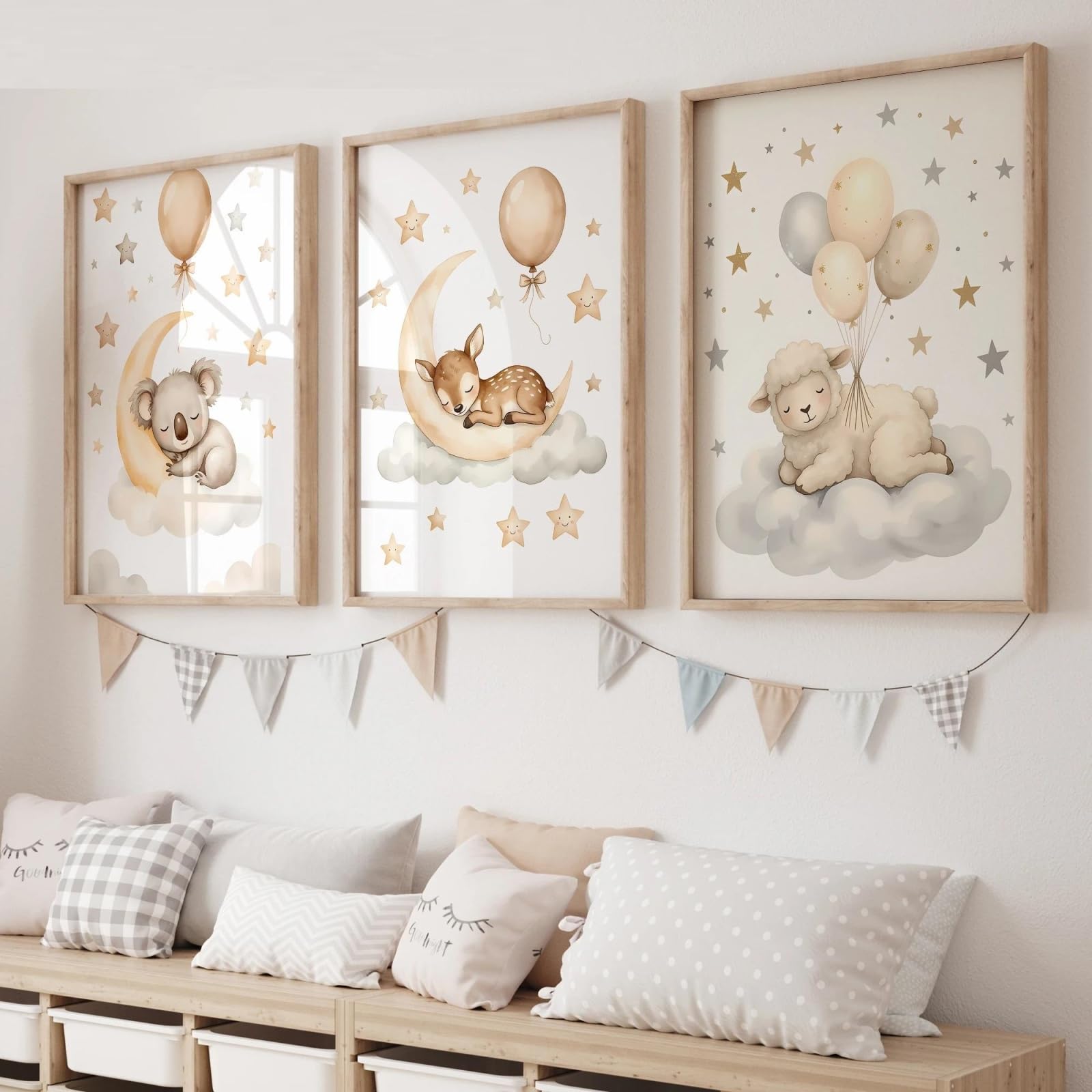 Baibexing Cartoon Balloon Sloth Deer Sheep Wall Art Print Canvas Painting Poster Picture For Living Room,Kids Room Home Decor 40X60Cmx3Pcs Unframed