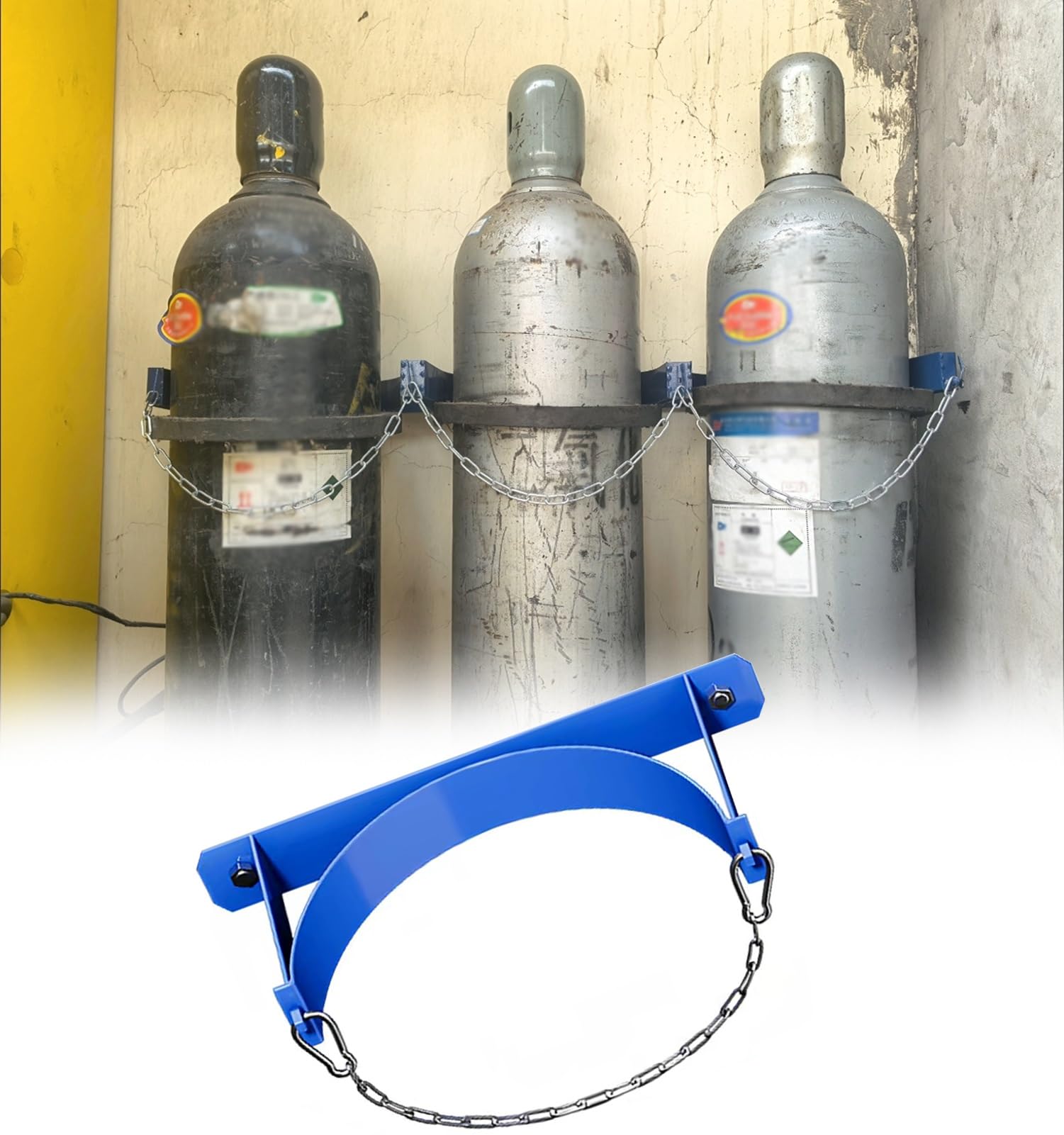 Soporte Para Bombonas De Oxígeno, Soporte De Pared De Acero Con Cadena De Seguridad Para Bombonas De Gas De 40 L, Uso Industrial Y En Talleres(35cm)