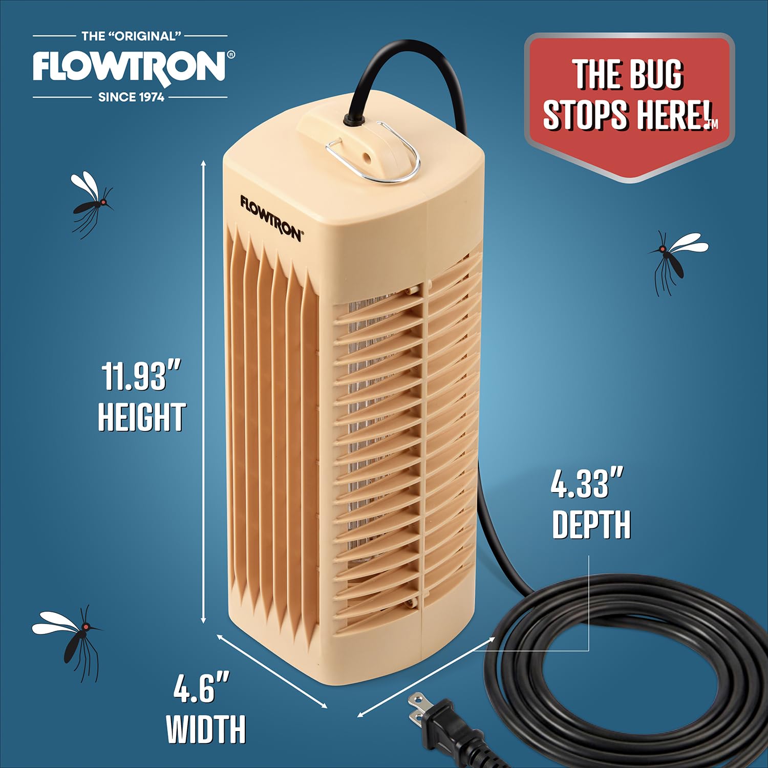 Flowtron Insektenvernichter für den Innenbereich (Beige) – 1000 V elektrischer Insektenvernichter mit UV-Licht – 215 m² Abdeckung – Plug-in-Fliegen- & Mückenfalle für Schlafzimmer, Küche & Büro
