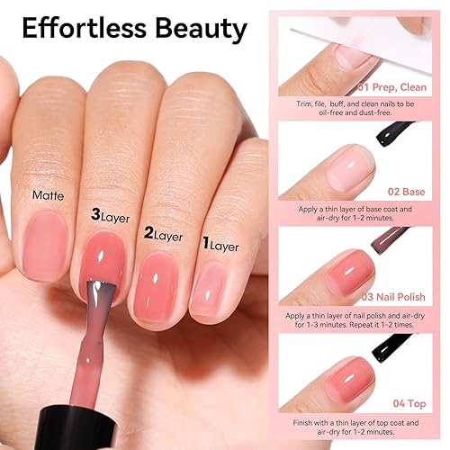 Miniatura 5 de Juego de esmaltes de uñas de gelatina, 6 colores de esmalte de uñas transparente color nude, rosa, rosa, marrón, de secado rápido, para otoño,