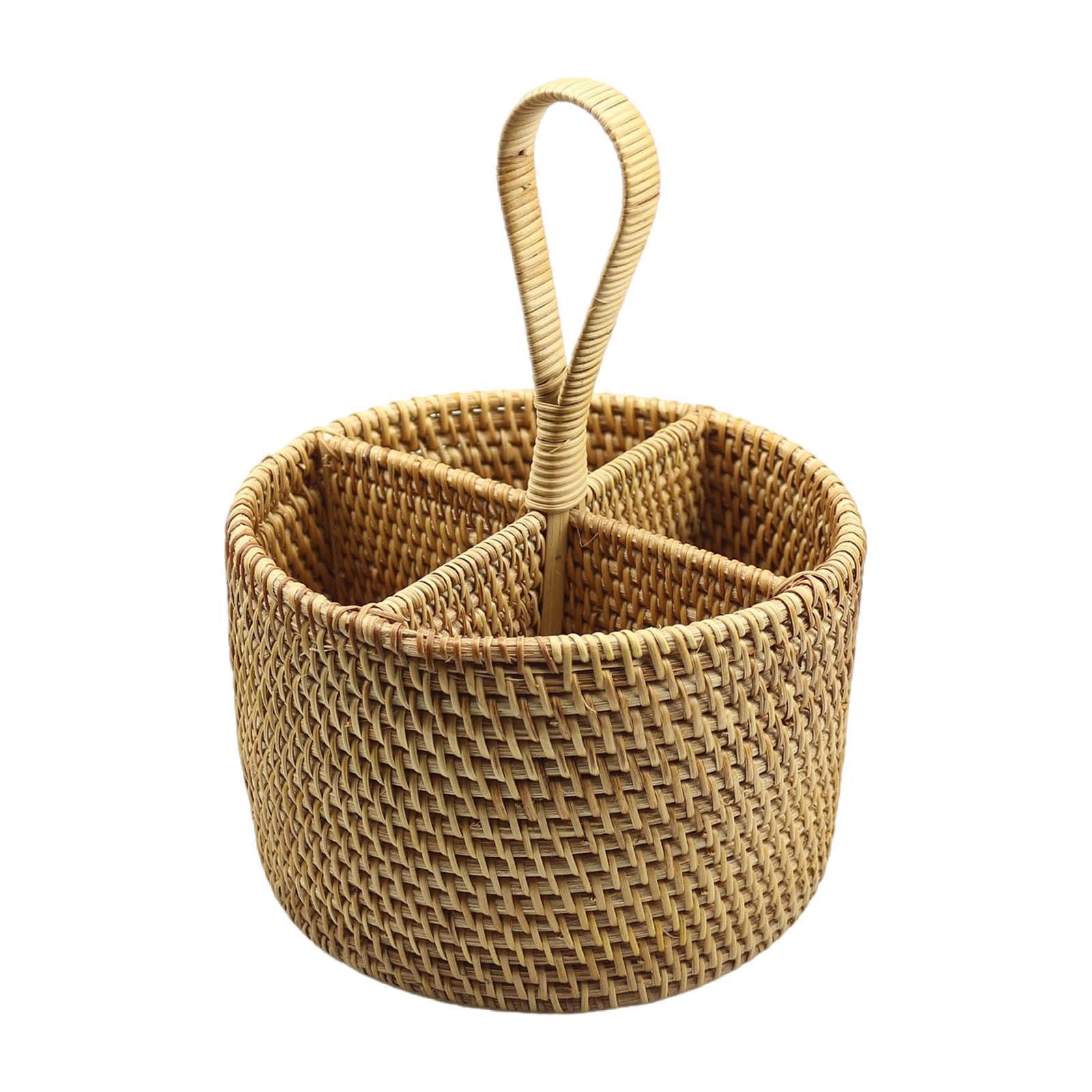 perfk Utensilhalter Flätselware Organizer Korb handgefertigt gewebte Besteck Lagerhalter zum Kochen von Picknick Esstisch Restaurant, Runden