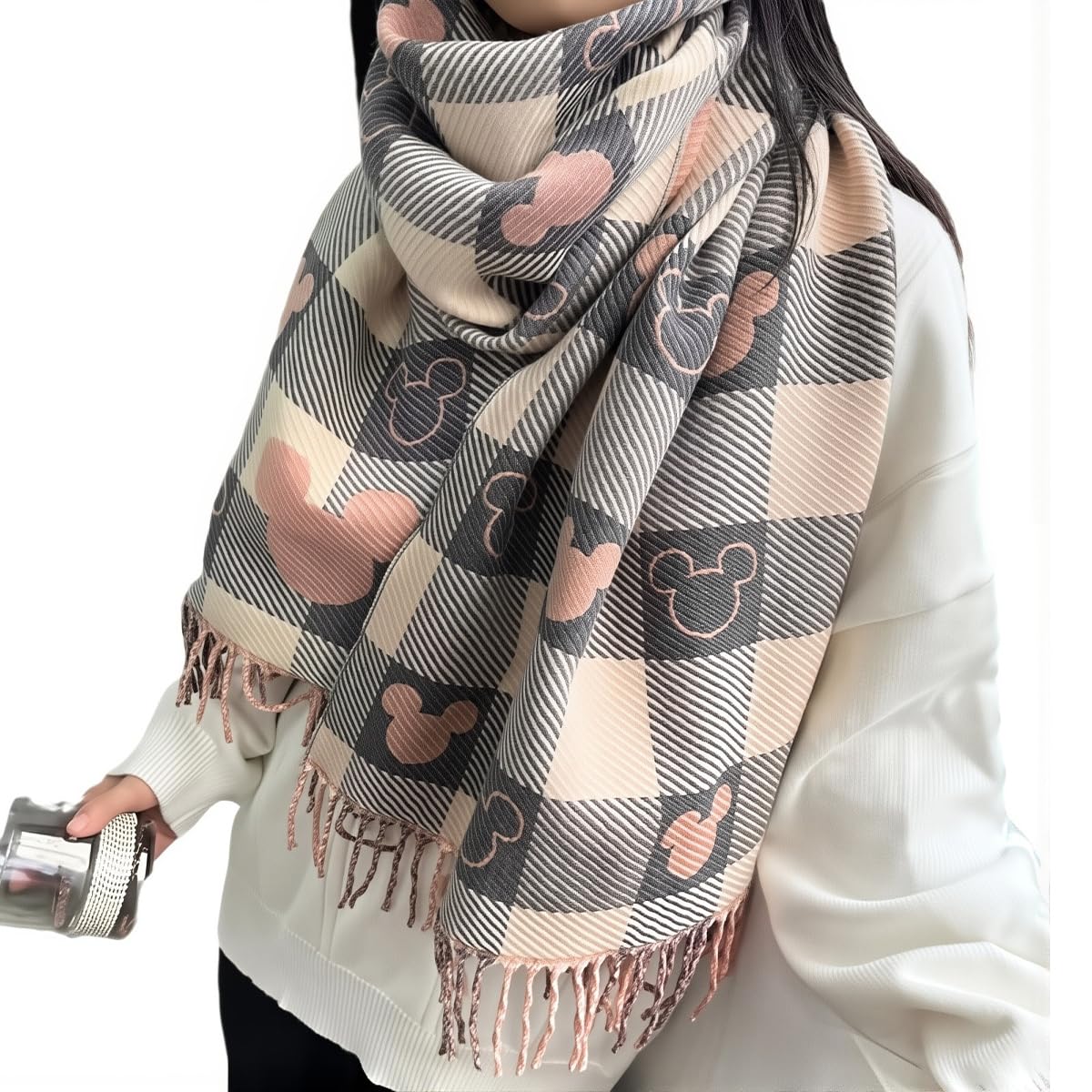 Winter Scarf for Women Girls 176x32cm, Cashmere-Feel Checkered Pattern Scarf, Soft & Comfort, Thanks Giving Christmas Gift-image-17