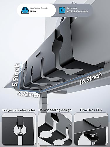 Miniatura 7 de NODOCA Bandeja de Gestión de Cables Debajo del Escritorio Sin Taladro, Gestión de Cables de 17'', Sujeción Sin Perforaciones, Bandeja de Cables de
