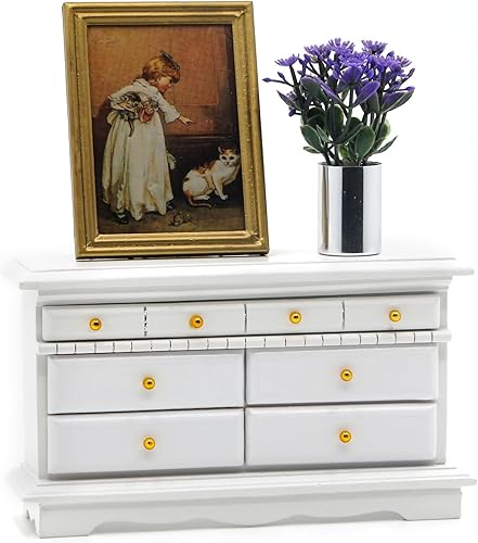 Miniatura 2 de Juego de 3 muebles de armario lateral de casa de muñecas 112, armario de pared en miniatura de madera con cajones, pintura artística y planta en