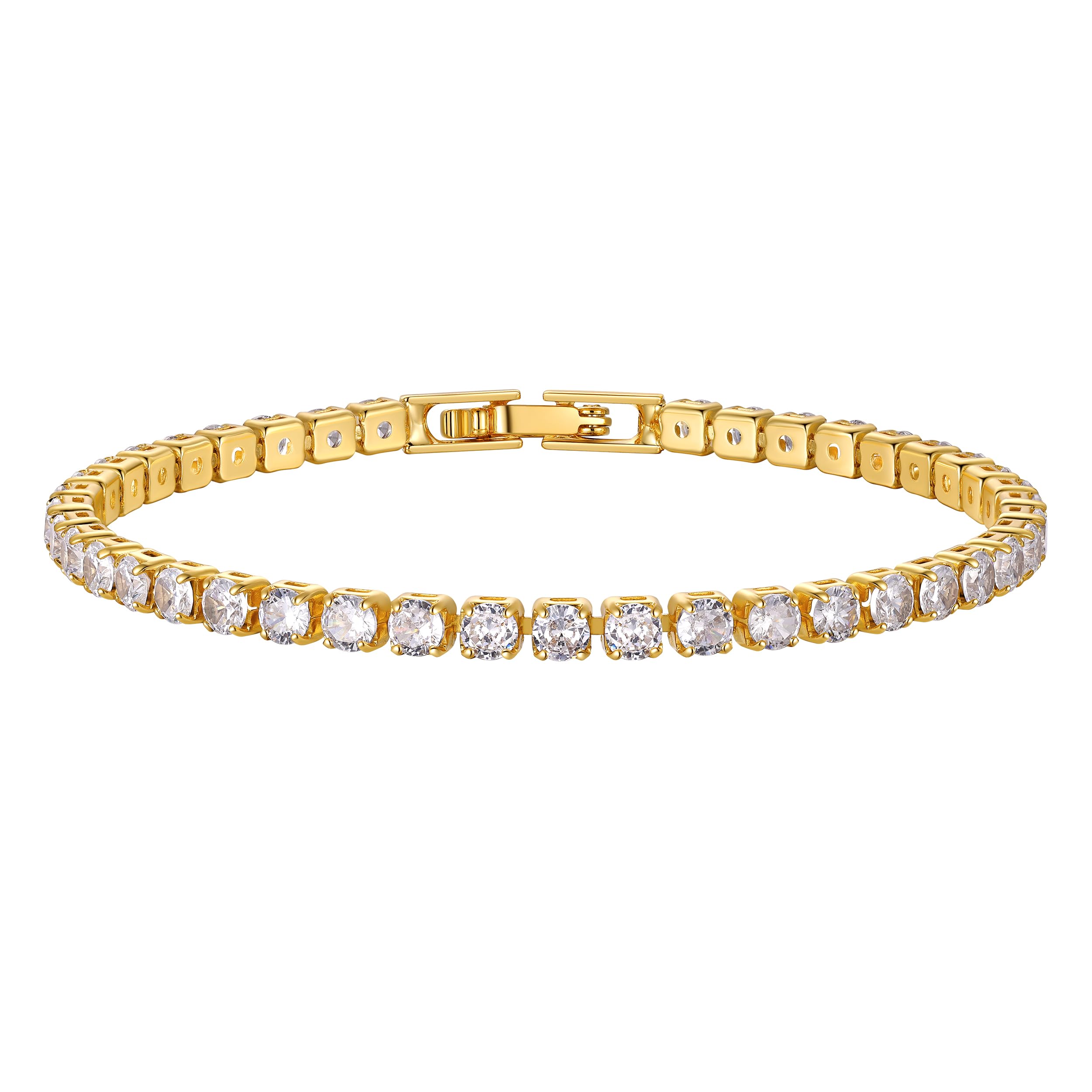 Just Being Cute 5A+ Zirkonia Tennisarmband Damen, 3mm Tennis Armband Silber/Gold mit Rosa Blauen Grünen Steinen Geschenk Geburtstag Jahrestag Muttertag 16.5-19cm