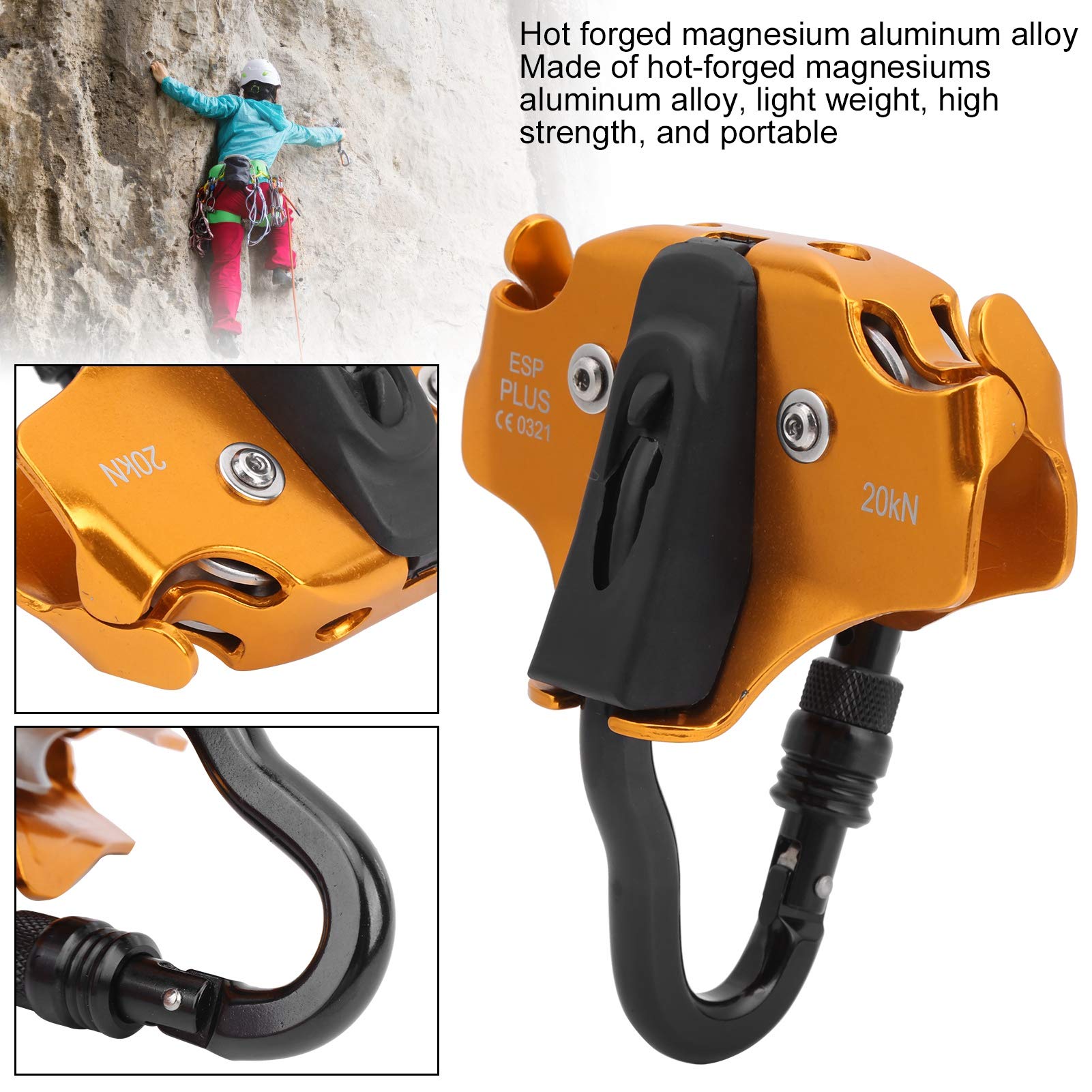 20KN-Doppelrollensystem, Heißgeschmiedete Kletterrolle aus Aluminium-Magnesium-Legierung, Langlebige Seilrolle Zum Klettern, Federbelastete Rolle Zum Bergsteigen