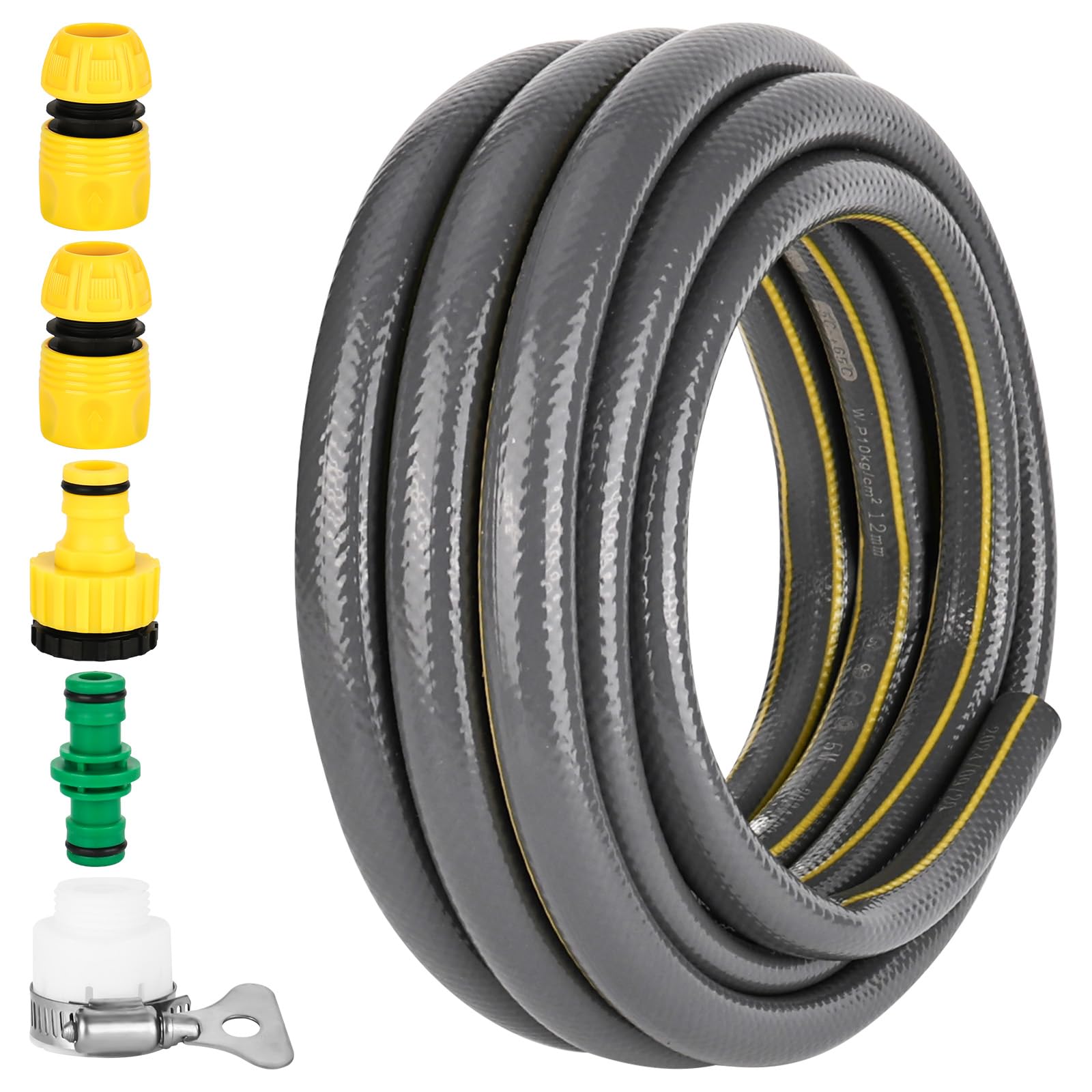 Garden Hose Pipe - 5M Outdoor Water Pipes 1/2" Garden Hose Connector Watering Irrigation Hosepipe Anti-Kink Heavy Duty Hose Pipe for Outdoor Garden