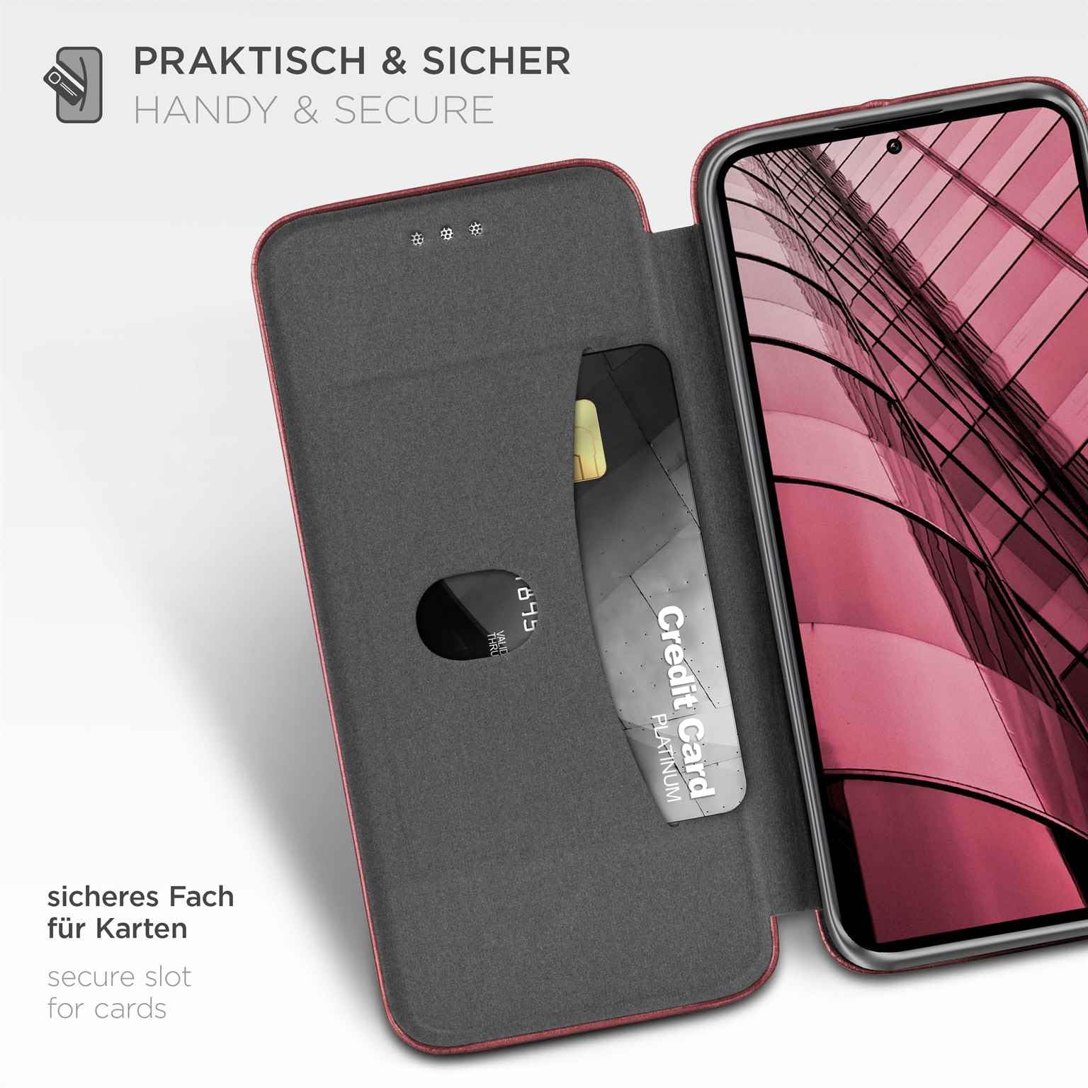 ONEFLOW Custodia A Libro Per Xiaomi 13 Con Pelle Effetto E Bumper In Silicone, Porta Carte E Supporto, Chiusura Magnetica, Colore Rosso Vinaccia