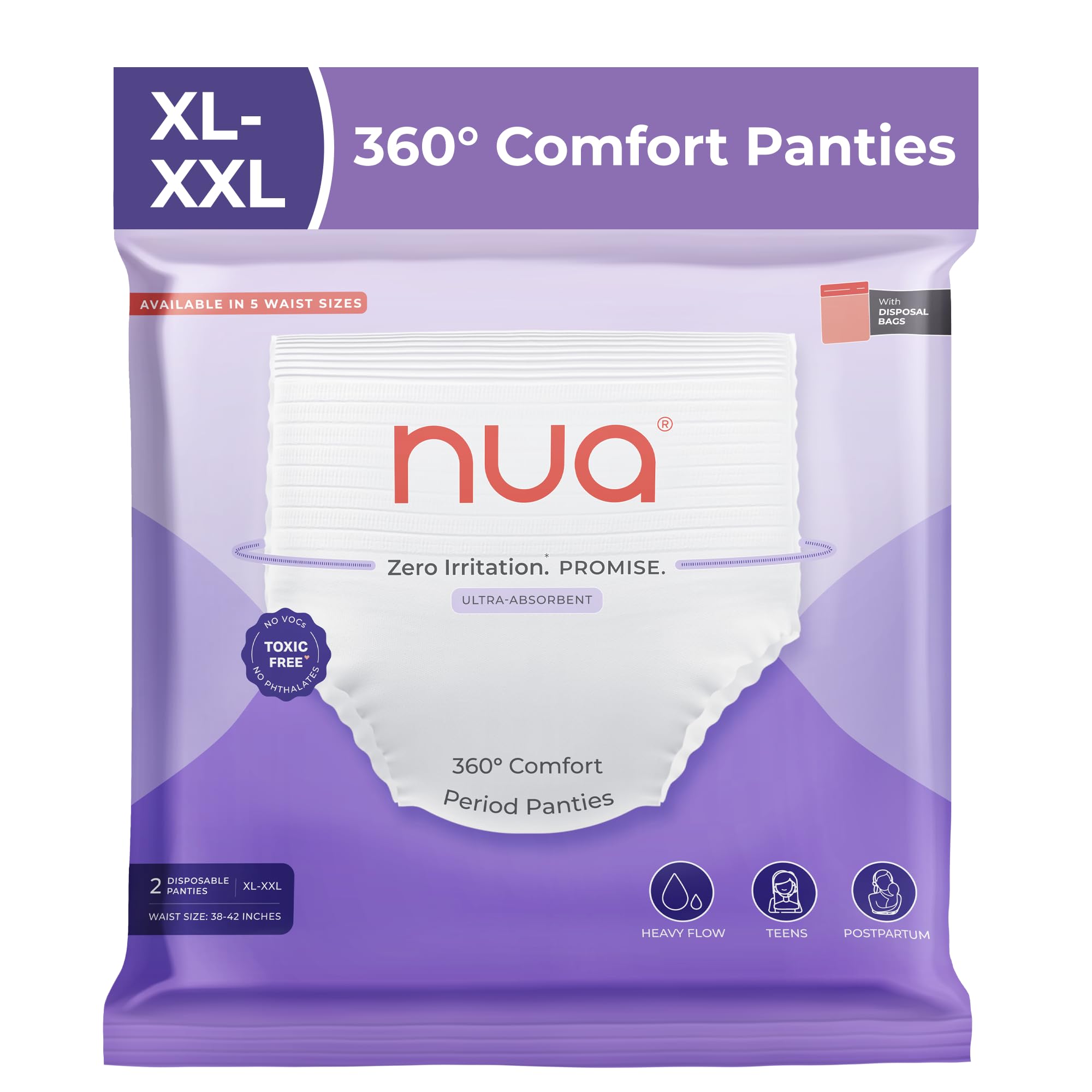 Nua Overnight Period Panties for Women | 360 degree coverage | For Heavy Flow | 5 Disposable Period Panties