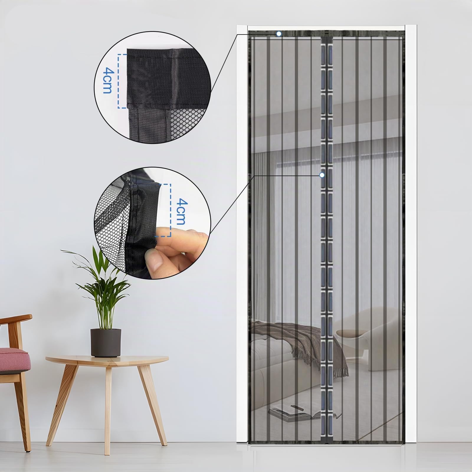 Sekey 130x230 cm Zanzariera Magnetica per Porta, anti Insetti, per Legno, Ferro, Porte in Alluminio, Facile da Installare, Non è Necessario Praticare Fori, Apertura e Chiusura Silenziosa, Nero