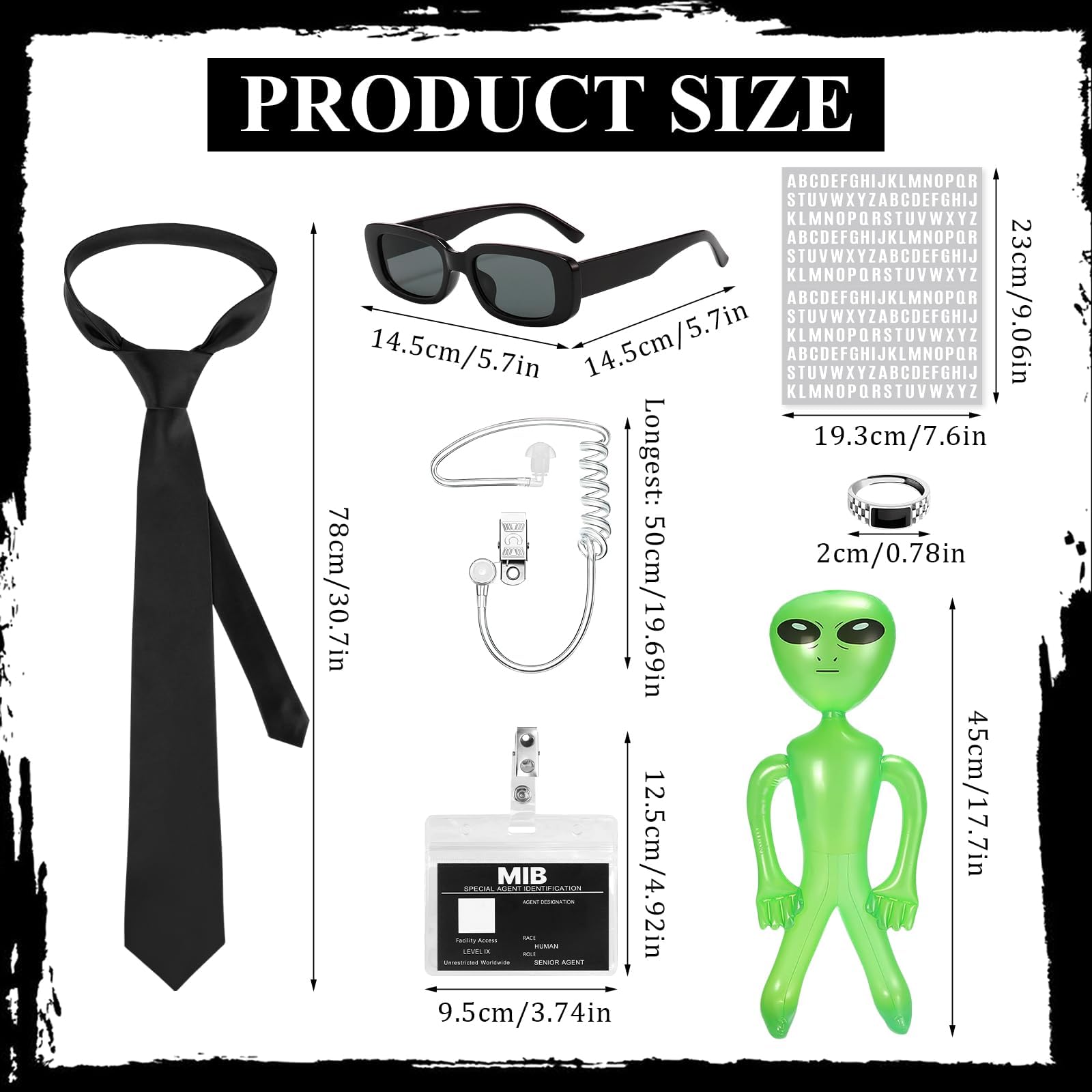 Agent Costume Accessories Set, Secret Agent Dress-Up Kit with ID Card, Black Sunglasses, Fake Earpiece, Zip Tie - Image 2