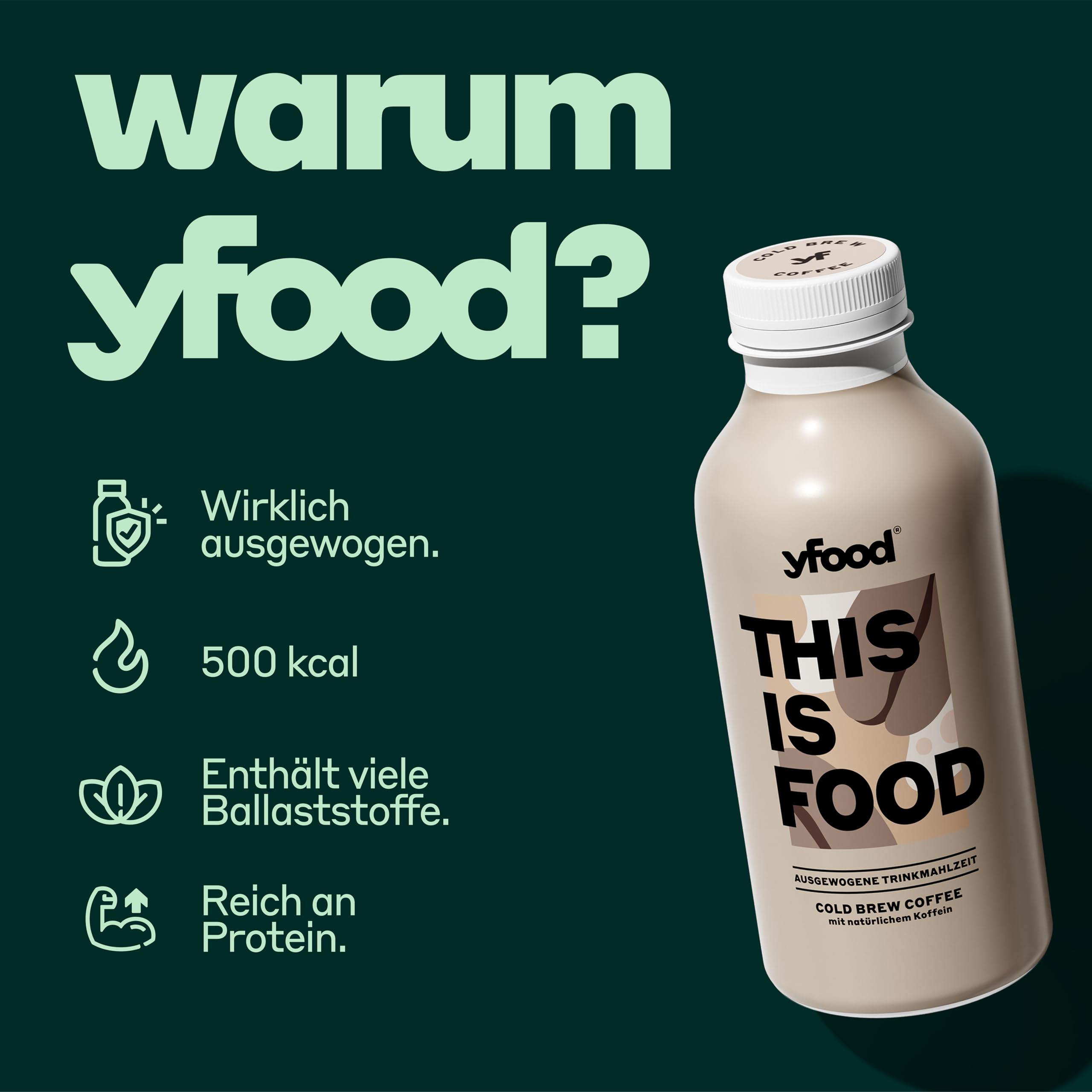 yfood Trinkmahlzeit Cold Brew Coffee, 12 x 500 ml, mit 30 g Protein pro Flasche