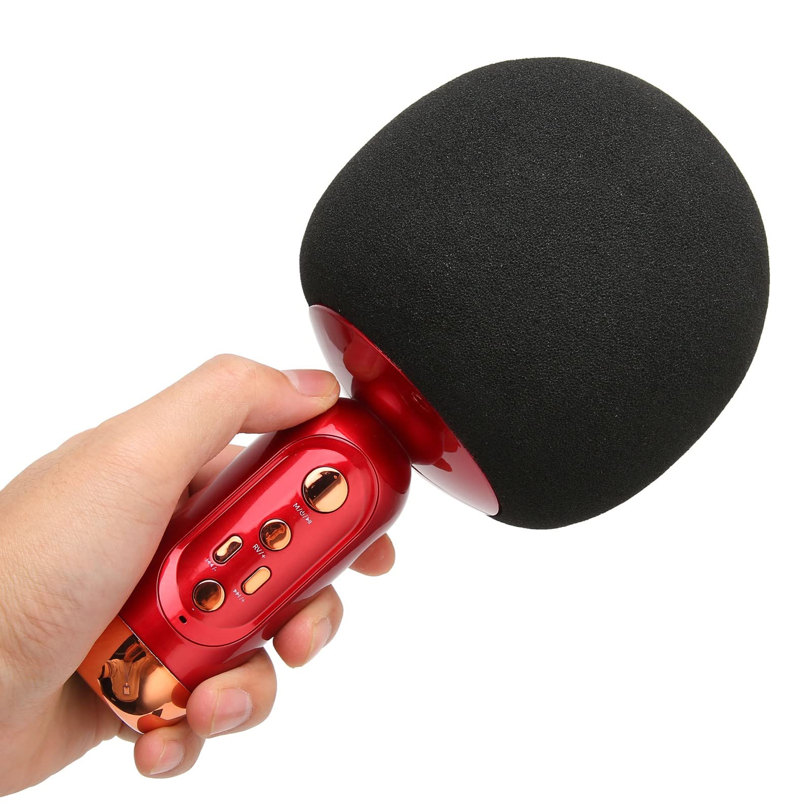 Micrófono de Karaoke Inalámbrico con Luz LED para Teléfono Móvil PC de Coche de Fiesta, Micrófono de Mano Recargable Adultos y Niños (Rojo)