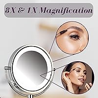 Vista 5 de JERDON Espejo de maquillaje montado en la pared con luces - Espejo de maquillaje iluminado con cable directo con aumento 8X y acabado cromado