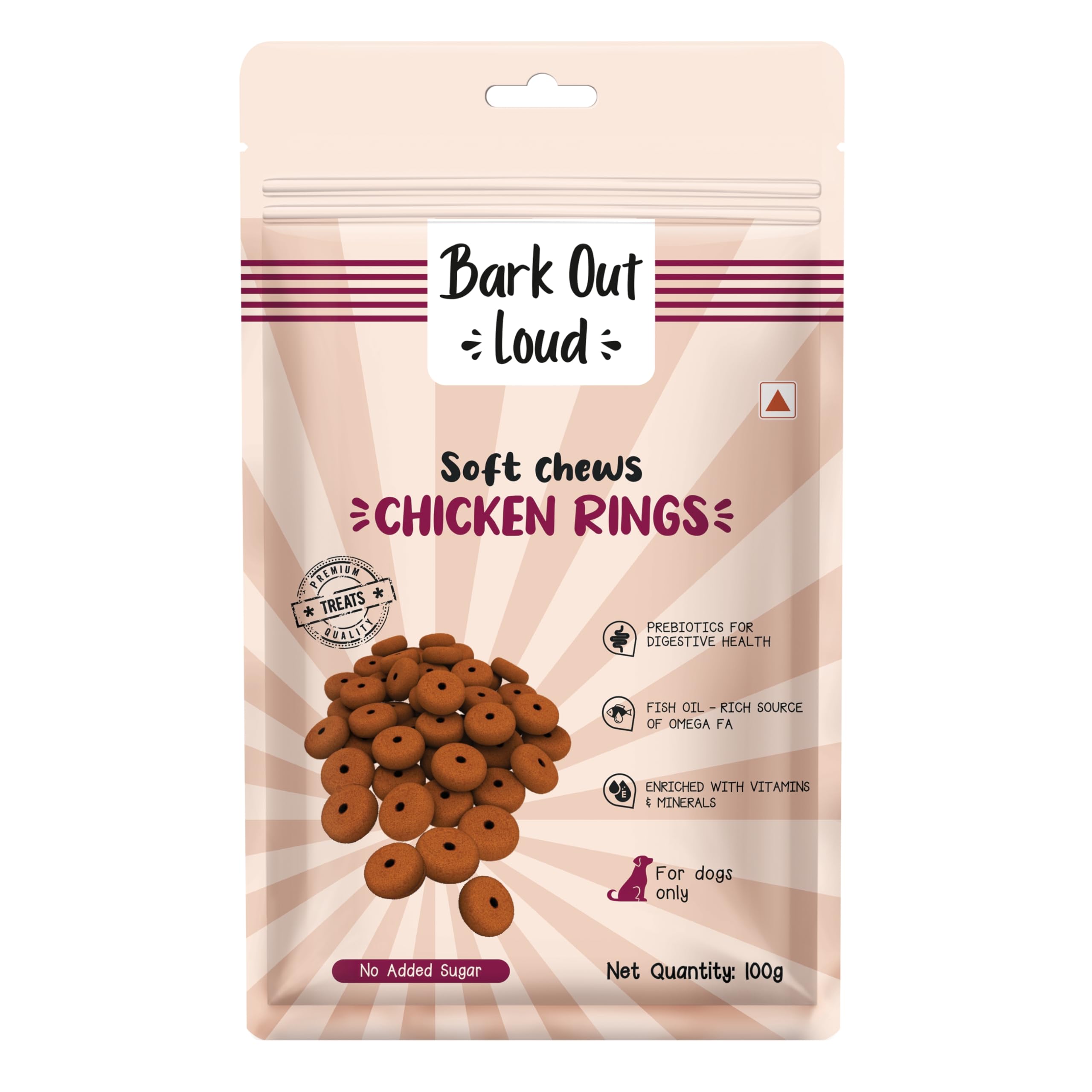 Soft Chews Chicken Rings Dog Treats | Prebiotics, Omega Fatty Acids & Vitamins | No Added Sugar | Premium Dog Snacks for All Life Stages | Healthy & Digestive Treats for Dogs - 100g