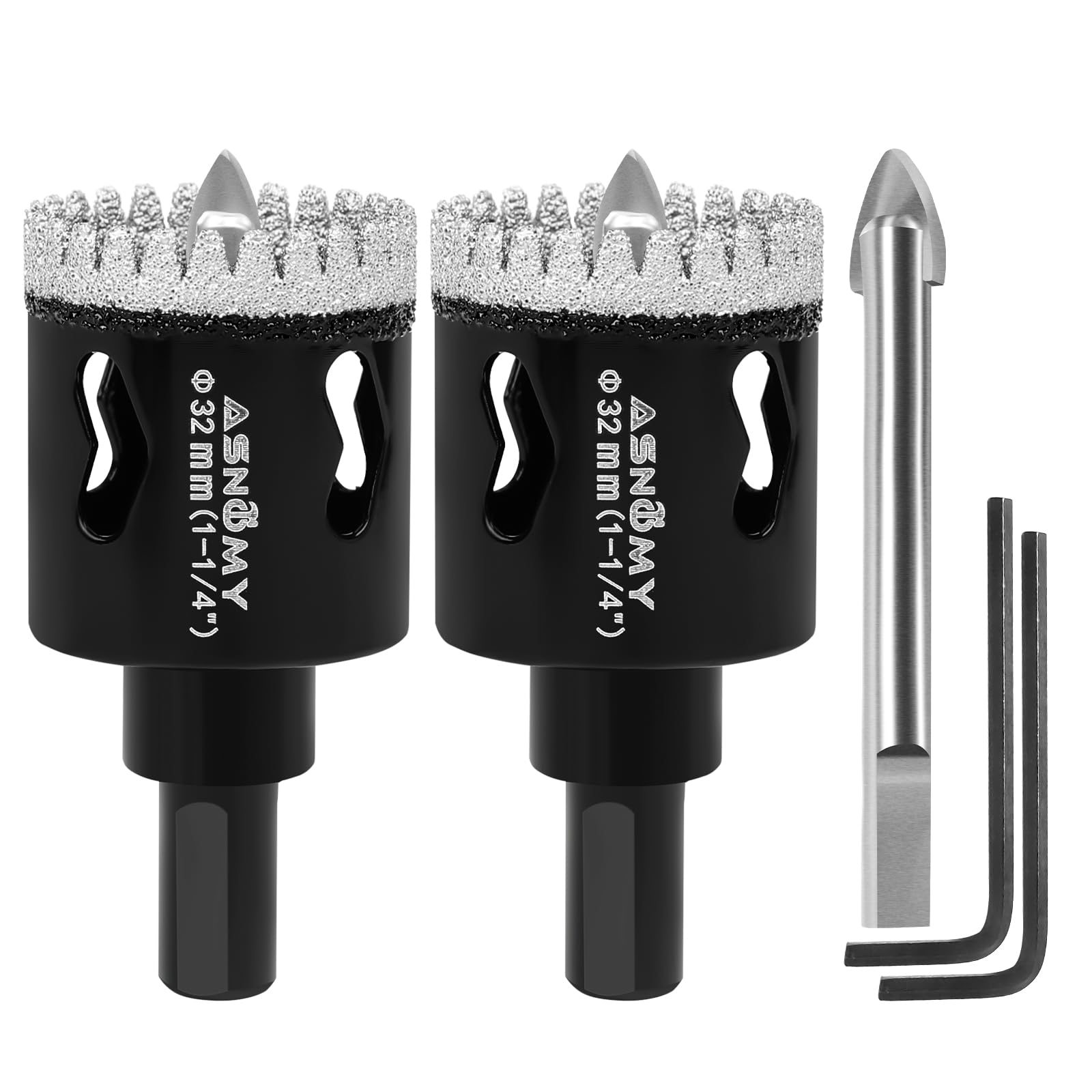 2Pcs 1-1/4 Inch Diamond Hole Saw with Pilot Drill Bit, 1-1/4" Serrated Brazing Tile Hole Saw Diamond Core Drill Bits with Guiding Bit for Ceramic