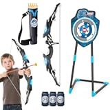 Kids LED Standing Archery Set with Bow & Arrows – Outdoor Sports Toy Gift for Boys & Girls Ages 4-12, Safe & Fun Target Practice Game, Blue