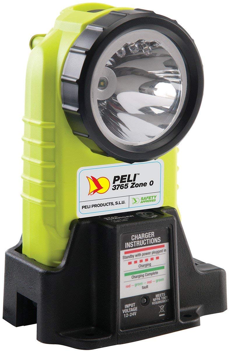 PELI 3765Z0 Linterna LED Recargable de ángulo Recto y con Certificado de Seguridad ATEX Zona 0, Bomberos y Uso Industrial, Resistente al Agua IPX4, 194 Lúmenes, Color: Amarillo