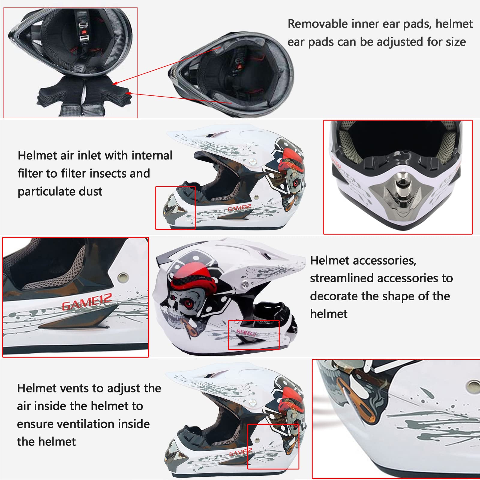 Casque Motocross MRDEER Avec Lunettes, Masque Et Gants - Casque Cross Tout-Terrain Unisexe