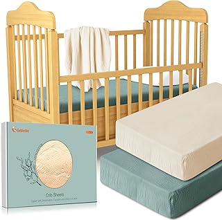Crib Sheets 2 Pack - Fitted Crib Mattress Sheets 100% Cotton for Baby Boys&Girls, Portable Crib Sheet for 28"x 52" Standard Crib Mattress, Playard Bedding, Bassinet Sheets, Crib Sheets (Green&Beige)