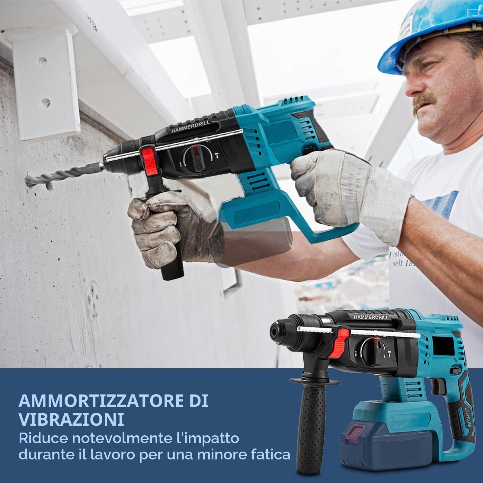 Martello perforatore professionale a batteria Mak-ita 18 V, 7.0 Joule, 4500 giri/min, 3 modalità: foratura, trapano a martello, scalpello, motore brushless, martello con set di 6 scalpelli (senza