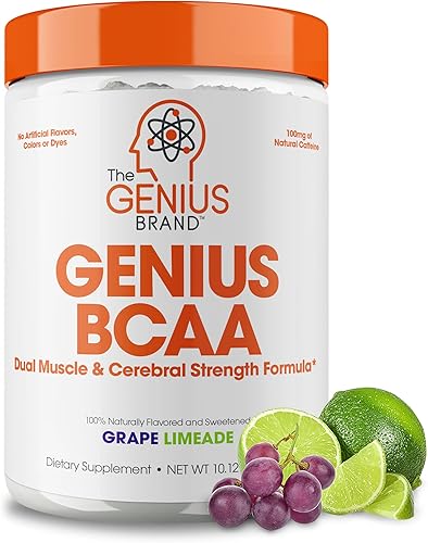 Genius BCAA en polvo - Aminoácidos nootrópicos y bebida de recuperación muscular BCAA de energía vegana natural para mujeres y hombres pre intra y