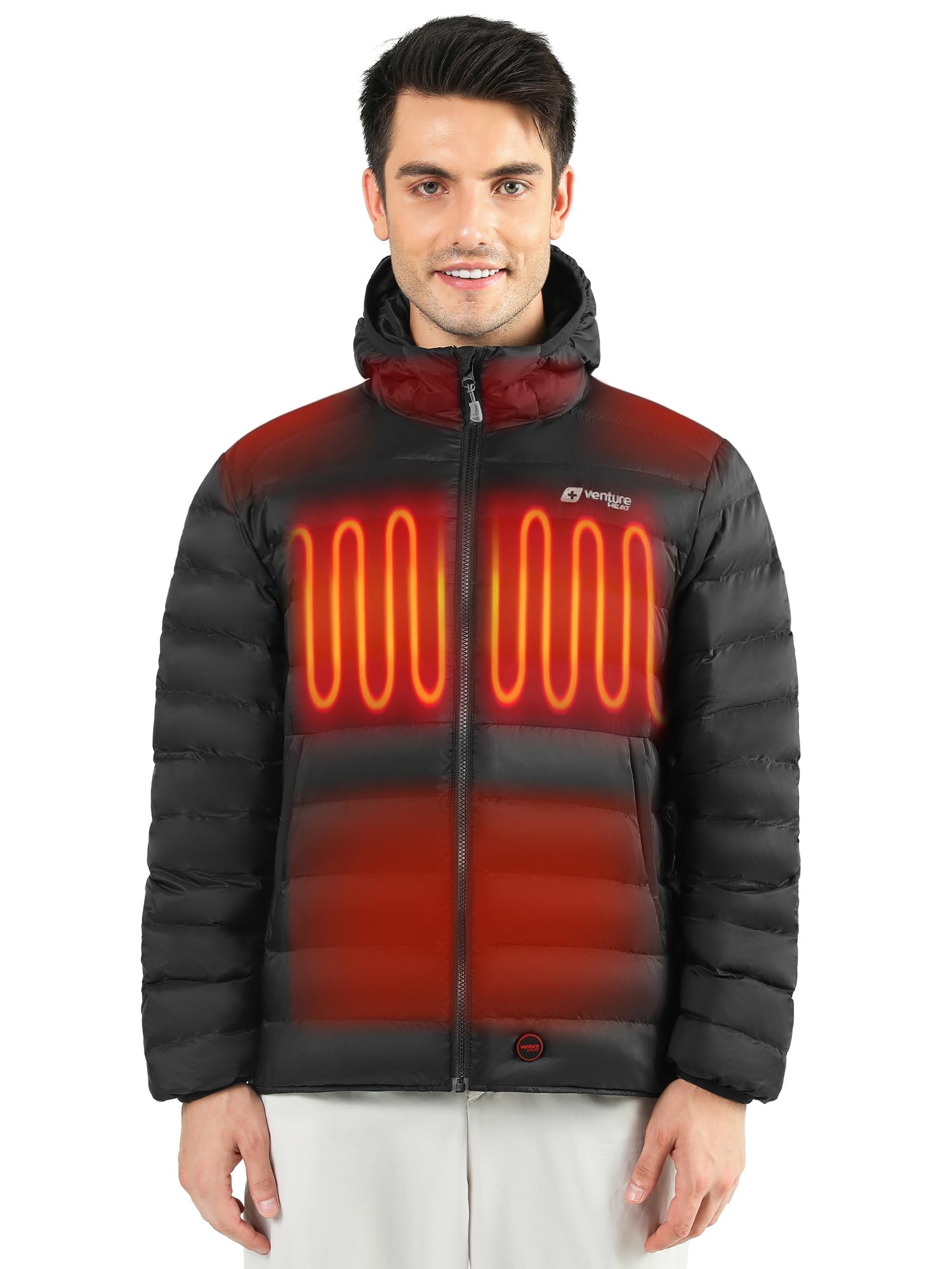Venture HeatMen's Heated Jacket with Battery Included 12V Self Warming Parka Coat, Down Ski Jacket, Bluetooth App Control