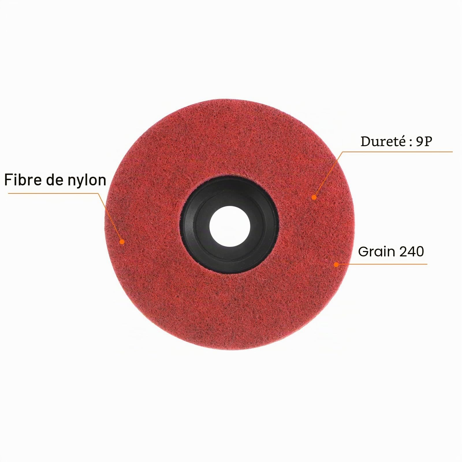 QUARKZMAN 5pcs Nylon Fibre Polissage Roue 4" x 5/8" Abrasif Meules Ponçage Lustrage Disque 240 Grain 9P Non Tissé Abrasif Volet Disque Meulage Polissage Roue pour Angle Meuleuses, Rouge