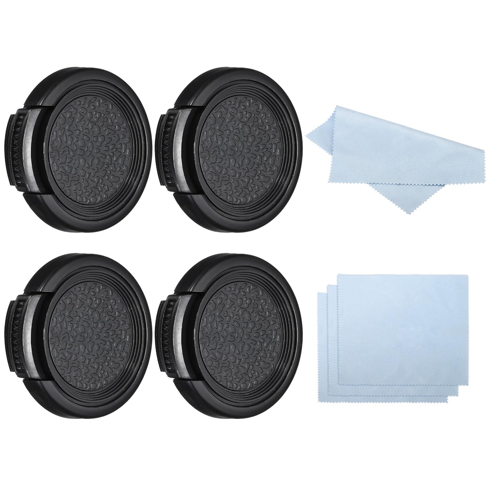 PATIKIL 30mm Lens Cap, 4 Pack Sides Pinch Snap Camera Lens Cover for Front Lens with Cleaning Cloth, Suitable for 30mm Thread Universal DSLR Lenses, Black