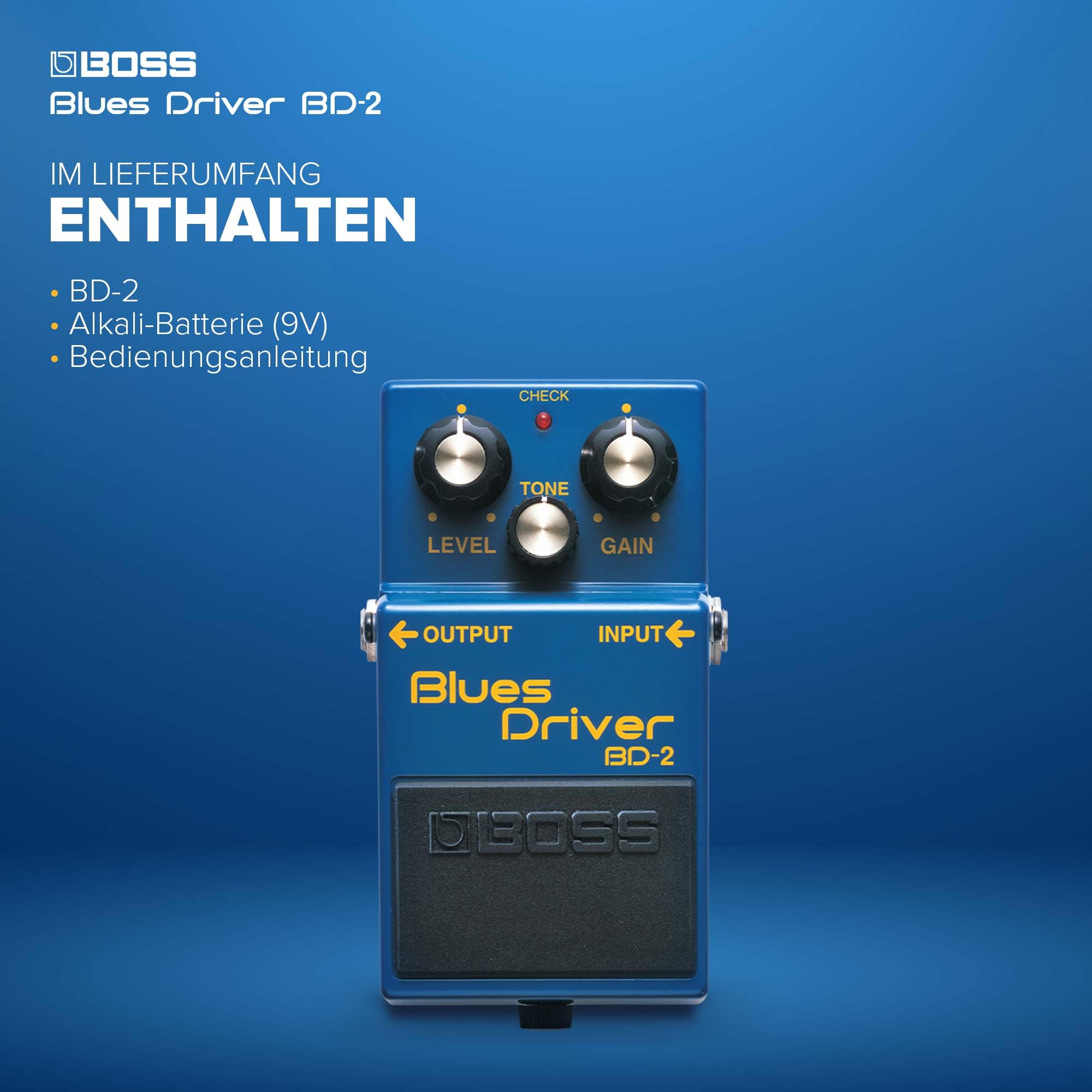 BOSS BD-2 Classic Blues Driver Pedal | Warme, erdige Gitarrensounds mit Tube-Amp-Simulation | Von Crunch bis Zerrung | Warmer Overdrive | Reagiert auf spielerische Nuancen und Lautstärkeänderungen