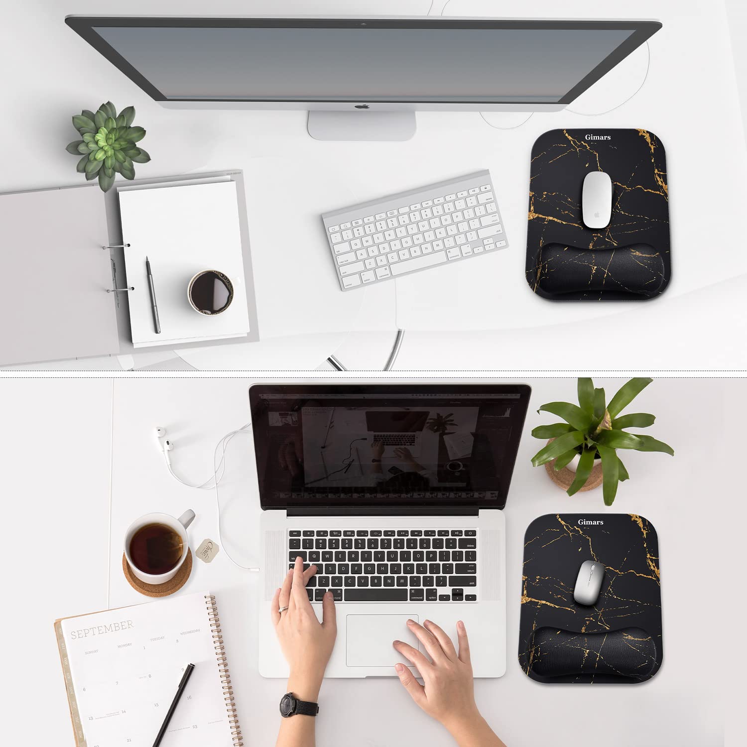 Gimars Tappetino Mouse Poggiapolsi, Mouse Pad Ergonomico in Memory Foam, Mousepad Gaming con Supporto Poggia Polsi e Base Antiscivolo per Computer Laptop Ufficio, Marmo