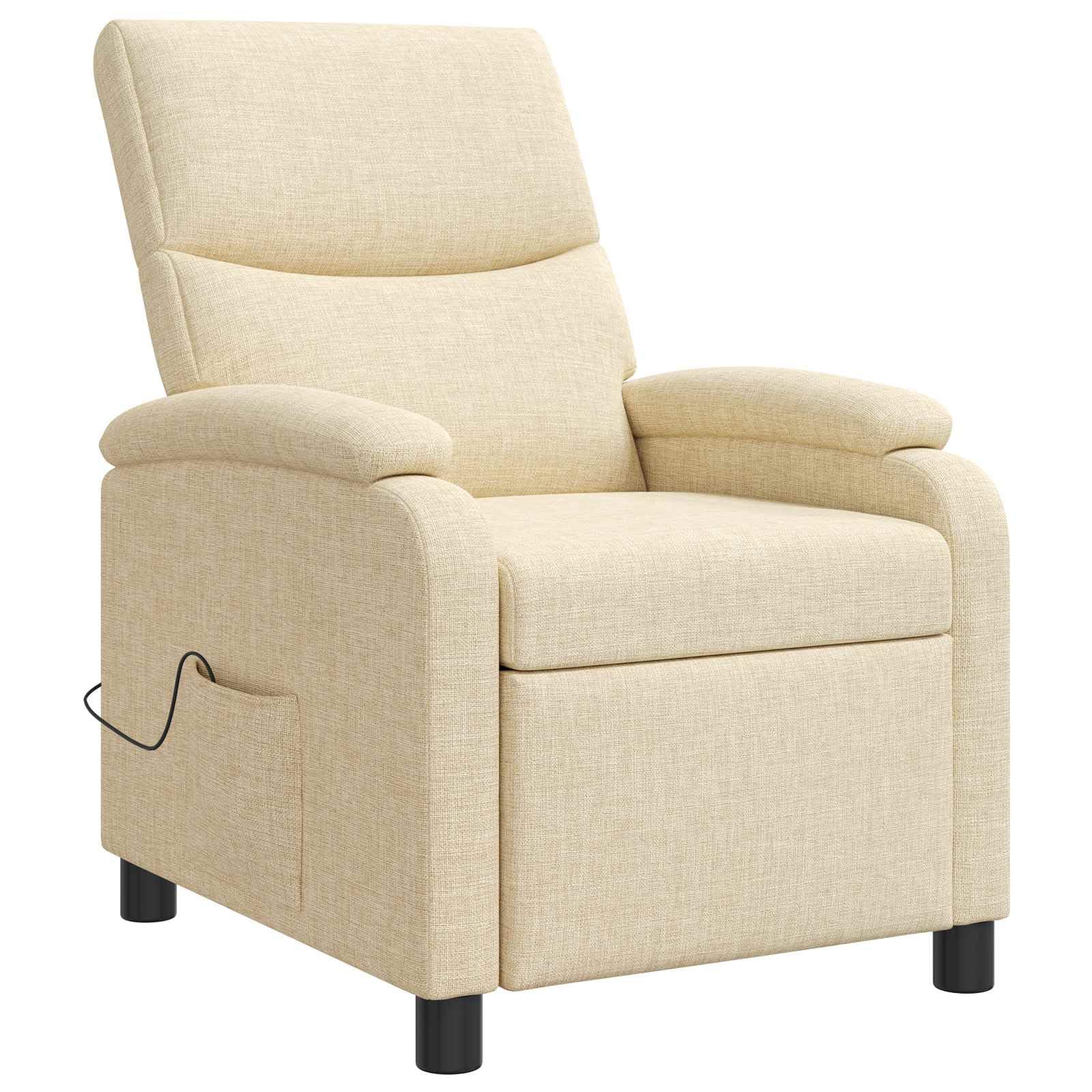 Poltrona relax in tessuto crema, regolabile 115-160 gradi, metallo e legno