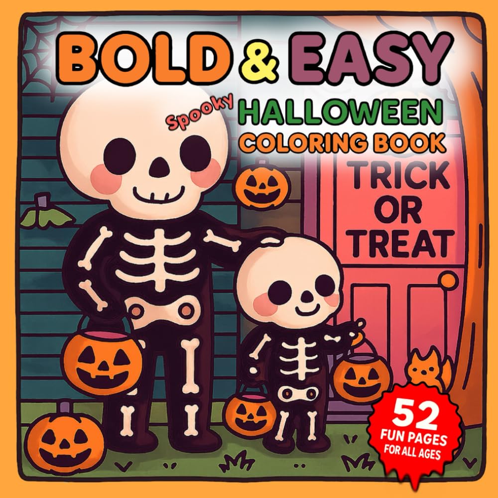 Bold & Easy: Spooky Halloween Coloring Book: 52 Fun and Simple Halloween Coloring Pages Featuring Cute Spooky Characters, Pumpkins, Ghosts, and More – Perfect for Kids, Adults, and Seniors
