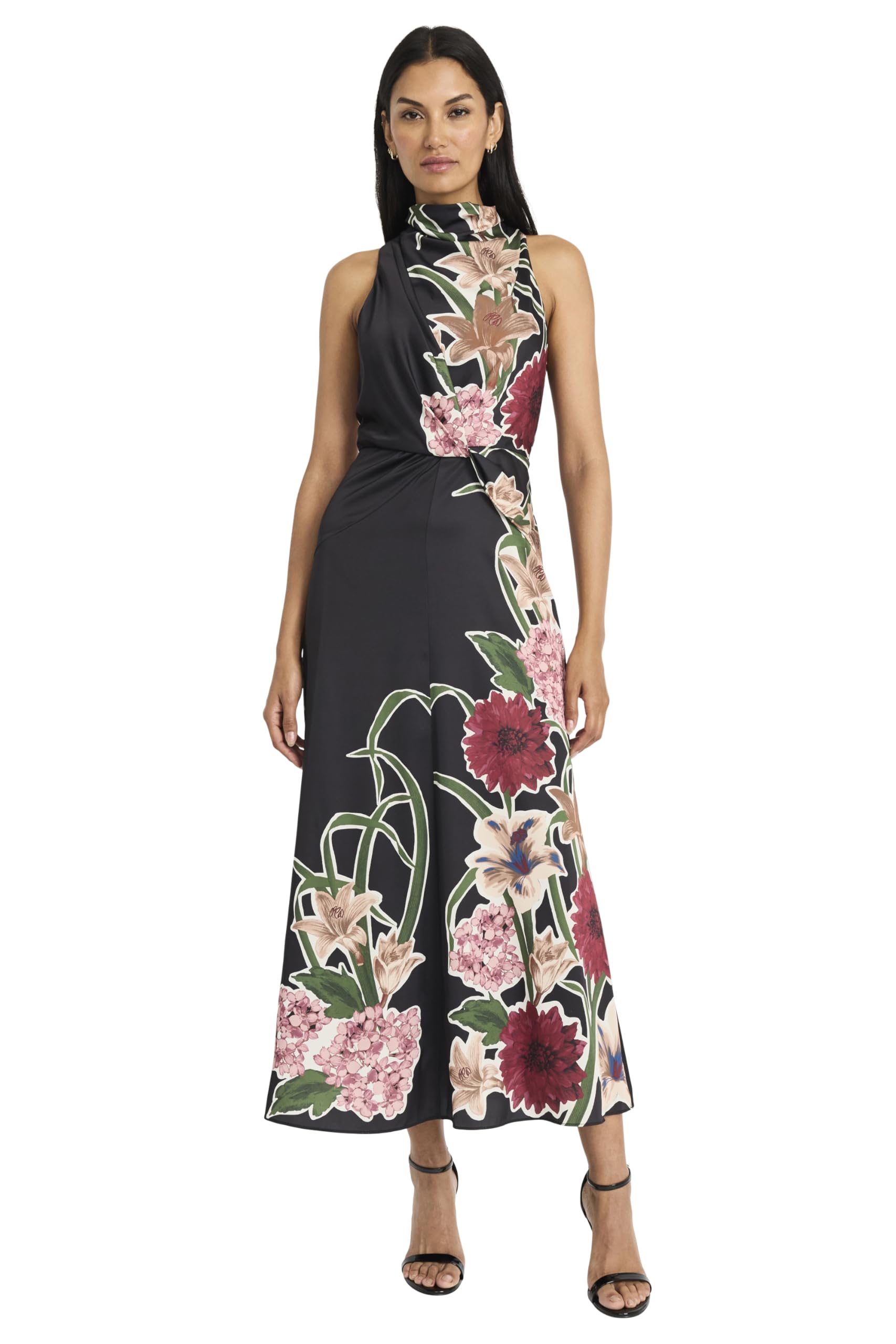 Maggy London Womens Women's Sleeveless Mock Neck Maxi Dress - Elegant Floral Print for Wedding Guest - Versatile Formal Dresses