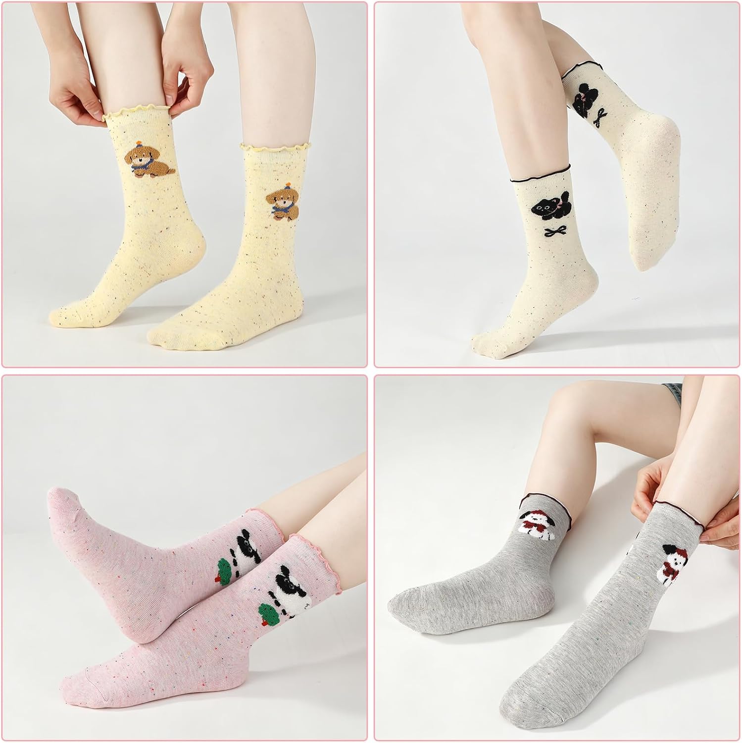 5 Pairs Cat Socks for Women Cute Animal Mid‑Calf Socks image 2