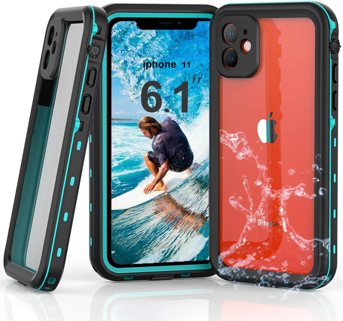 YOGRE for iPhone 11 Waterproof Case, IP68 Heavy Duty Shockproof Snowproof Dirtproof Cover Case, Full-Body Rugged Clear Case with Built-in Screen Protector for iPhone 11 (6.1 Inch, Blue&Clear)