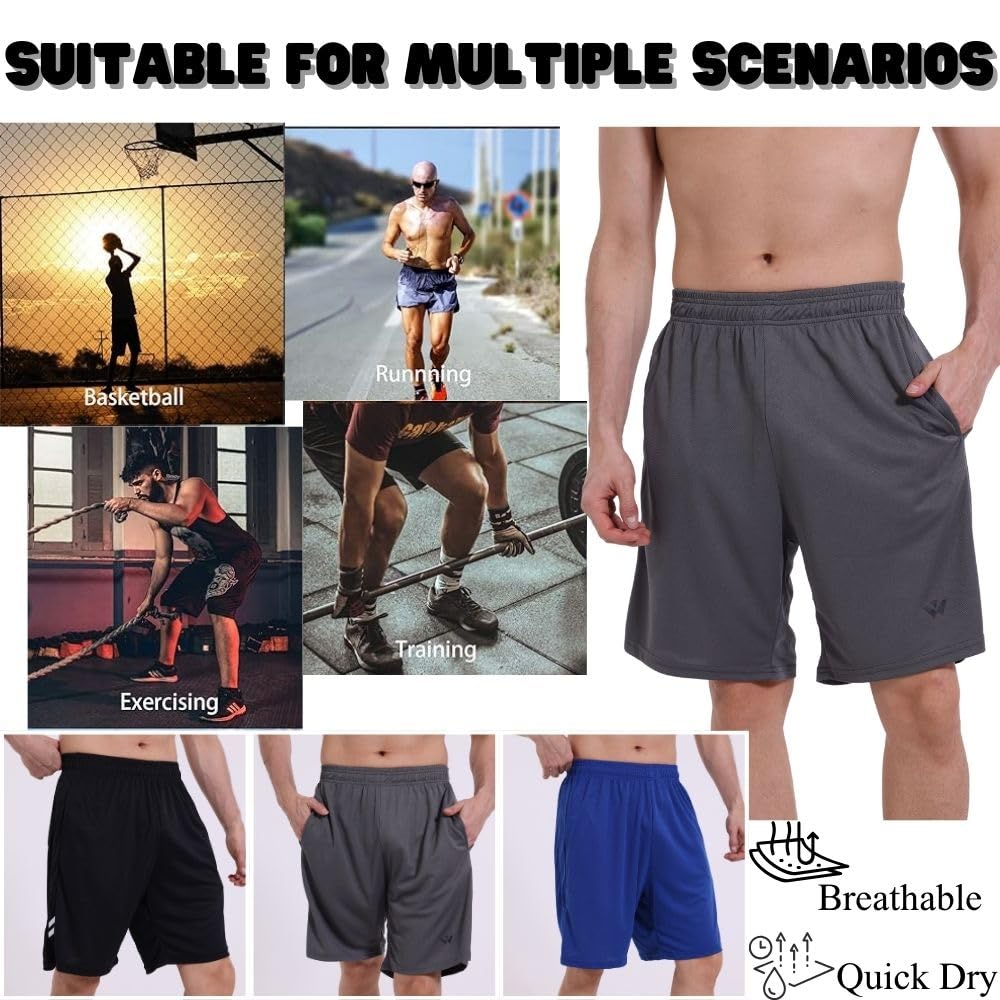Lot de 3 shorts de course à pied avec deux poches à séchage rapide pour jogging, entraînement, entraînement