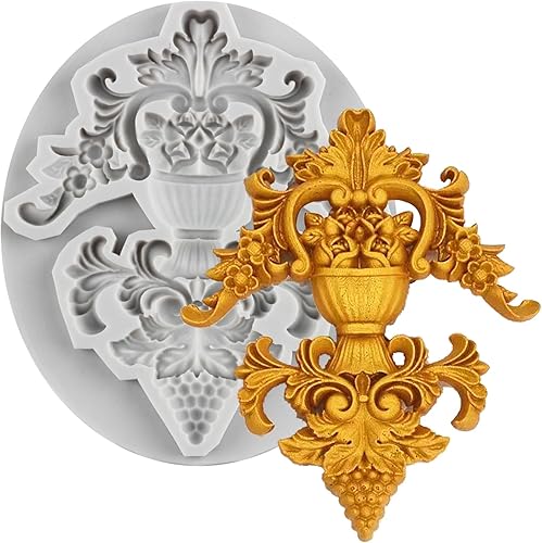 MINFEIDMS Moldes de fondant barroco con borde de desplazamiento barroco, moldes de silicona para decoración de tartas, decoración de cupcakes,