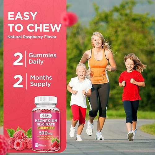 Miniatura 6 de Gomitas de glicinato de magnesio de 500 mg de suplemento de magnesio con calcio, zinc, vitamina C, B6, D3, gomitas masticables calmantes para niños