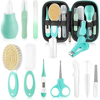 Baby Healthcare and Grooming Kit with Nail Clippers Scissors Infant Grooming Kit for Newborns 18 in 1 Green