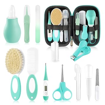 WXA Baby Healthcare and Grooming Kit with Nail Clippers, Scissors, Infant Grooming Kit for Newborns 18 in 1, Green