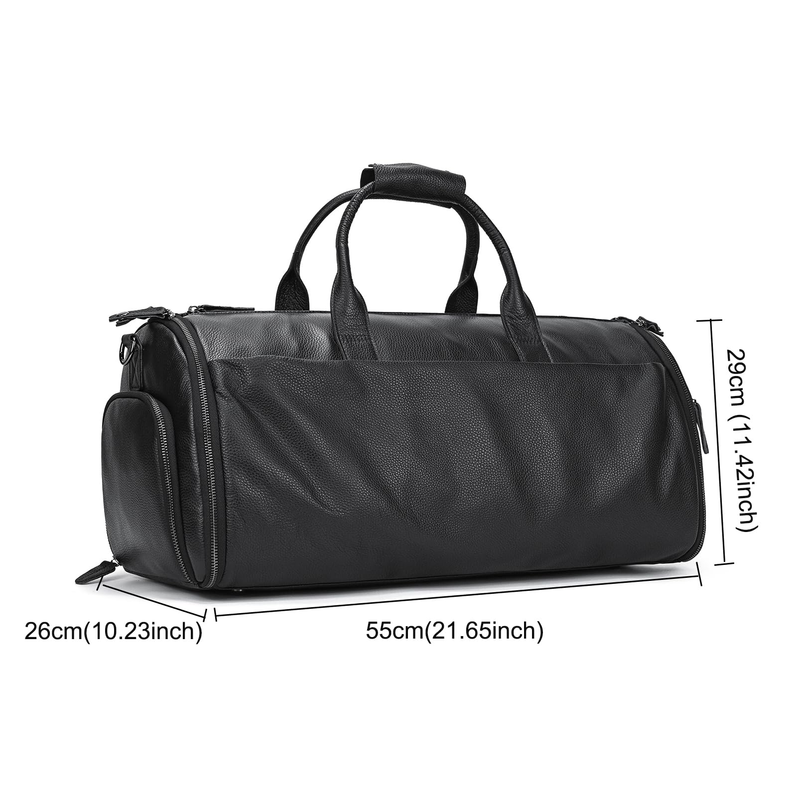 LUUFAN Echtes Leder Garment Bag Großes Fassungsvermögen Reisetasche Business Suit Carrier Bag mit Schuhfach, Männer Frauen Duffel Taschen für Overnight Gym Sports Weekend, Schwarz