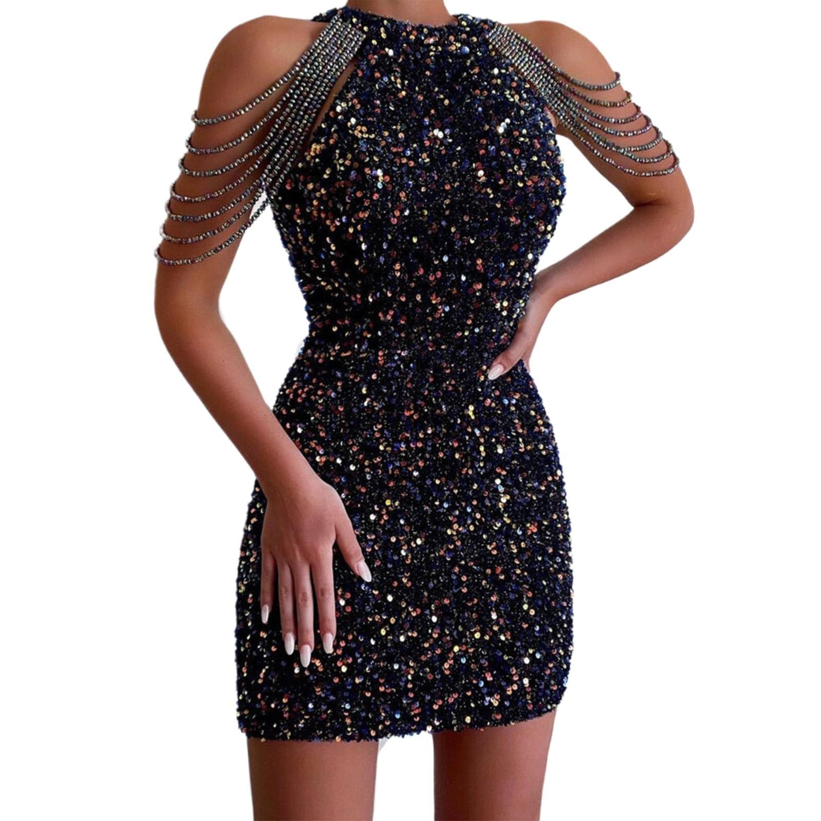 Vestido Mono Terciopelo Vestido Sexy con Lentejuelas empalmado de para Mujeres, Nueva Primavera 2023, cuello colgante, hombros descubiertos, Pompón Envolviendo Las caderas Vestido Mono Terciopelo