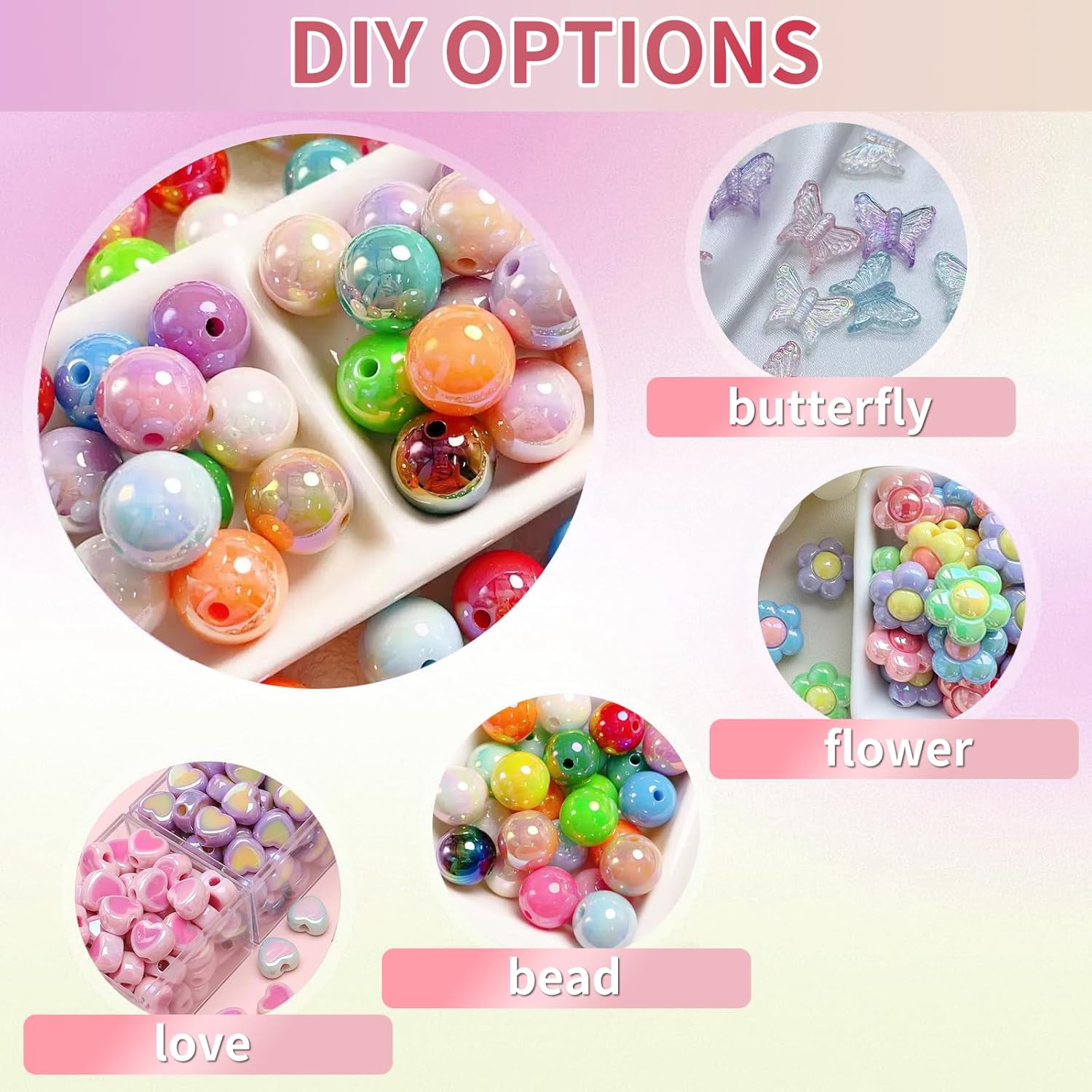 251 Pieces Bead Set for Pens - Beads Kit for Crafts - Fit for Jewelry Making, Bracelets, Beadable Pens, and Focal Bead -16MM Acrylic Loose Beads Bulk Set - Cute Beads for DIY Supplies - Image 3