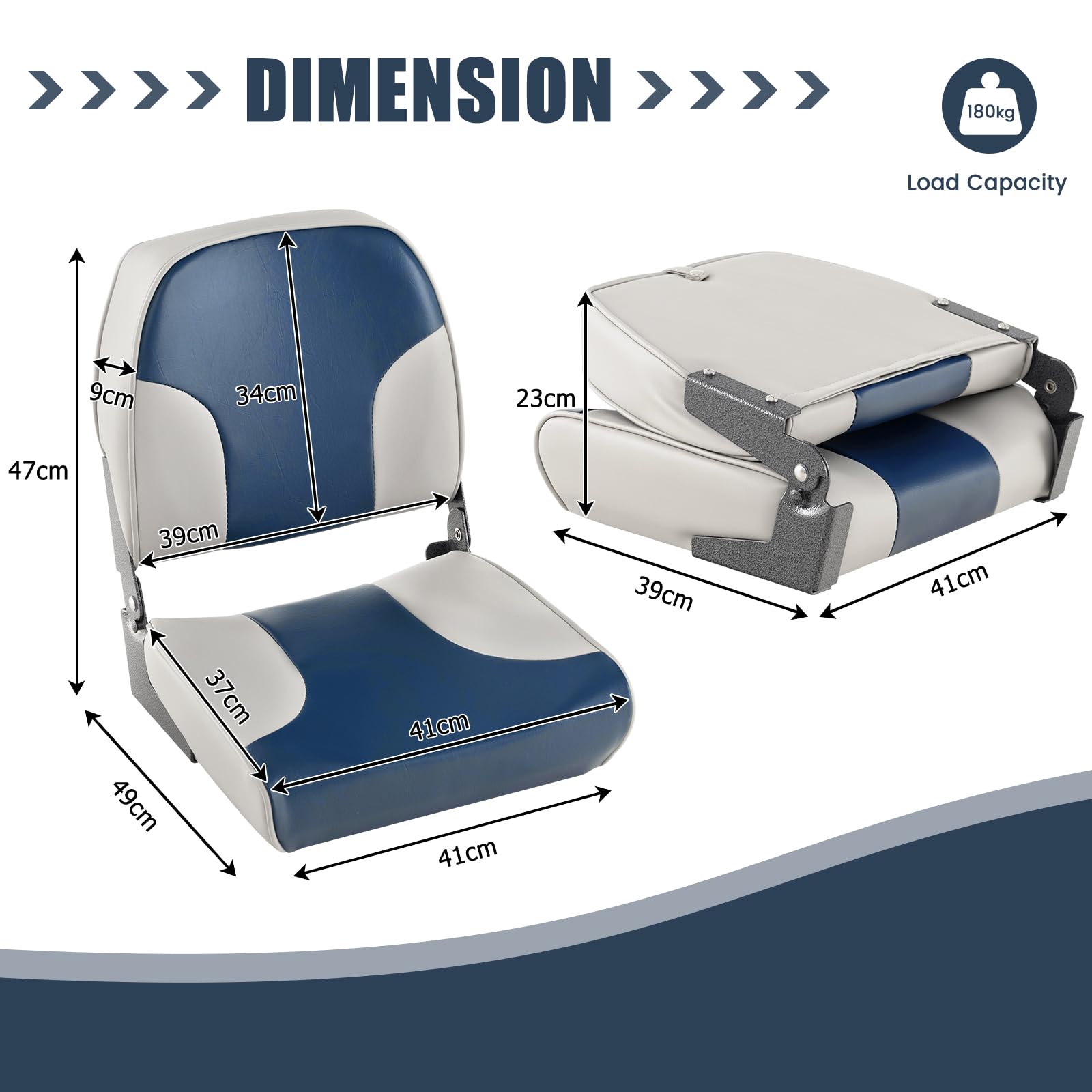 HOMASIS 2 asientos plegables para barcos acolchados, con asiento de 11 cm de grosor, silla de control impermeable con correa de fijación, asiento de control ergonómico para barco, 50 x 42 x 52 cm