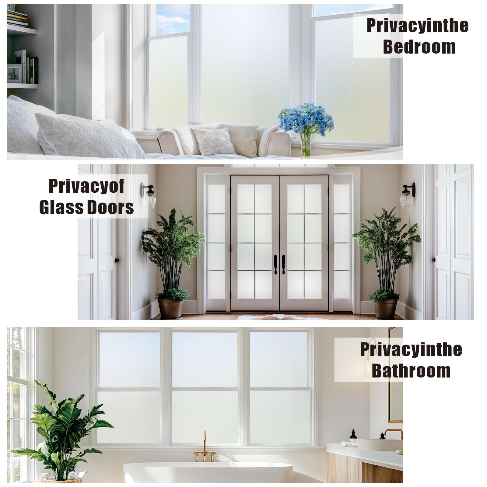 Pellicola Privacy 75 x 340 cm Opaca e Statica Adesiva Senza Ritagliabile Anti Uv, Protezione Della Privacy, Anti UV Antisguardo Vetri Finestre per Casa, bianco opaco