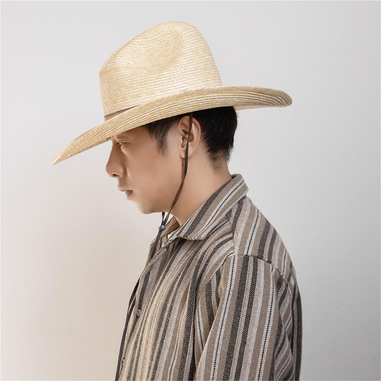 Cappello da Cowboy Alto in Foglia di Palma Lavorato a Mano, Paglia di Protezione Solare Estiva per Esterni